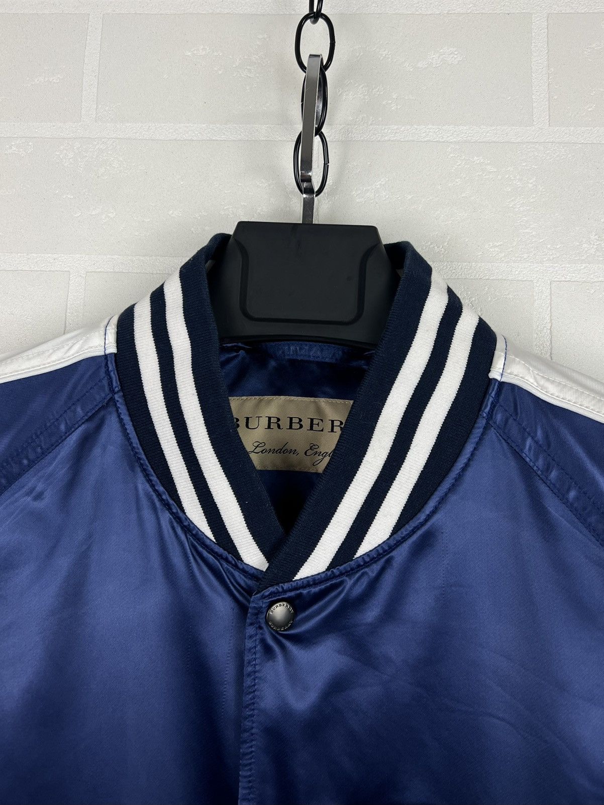 Burberry BURBERRY Bomber Jacket Lidington Nylon Satin Navy Men's Size US XL / EU 56 / 4 - 5 Thumbnail