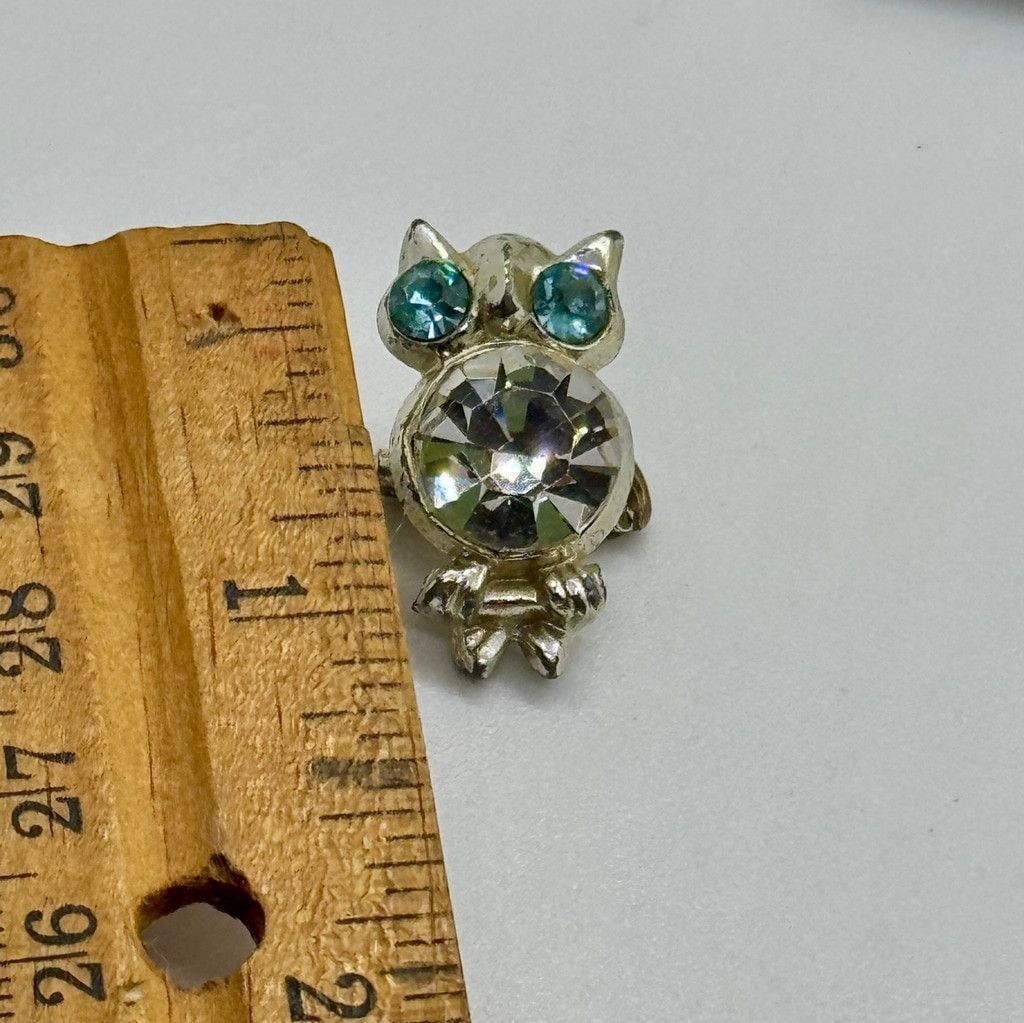 Other Rhinestone Owl Brooch Pin Clear Blue Stones Vintage Size ONE SIZE - 6 Thumbnail