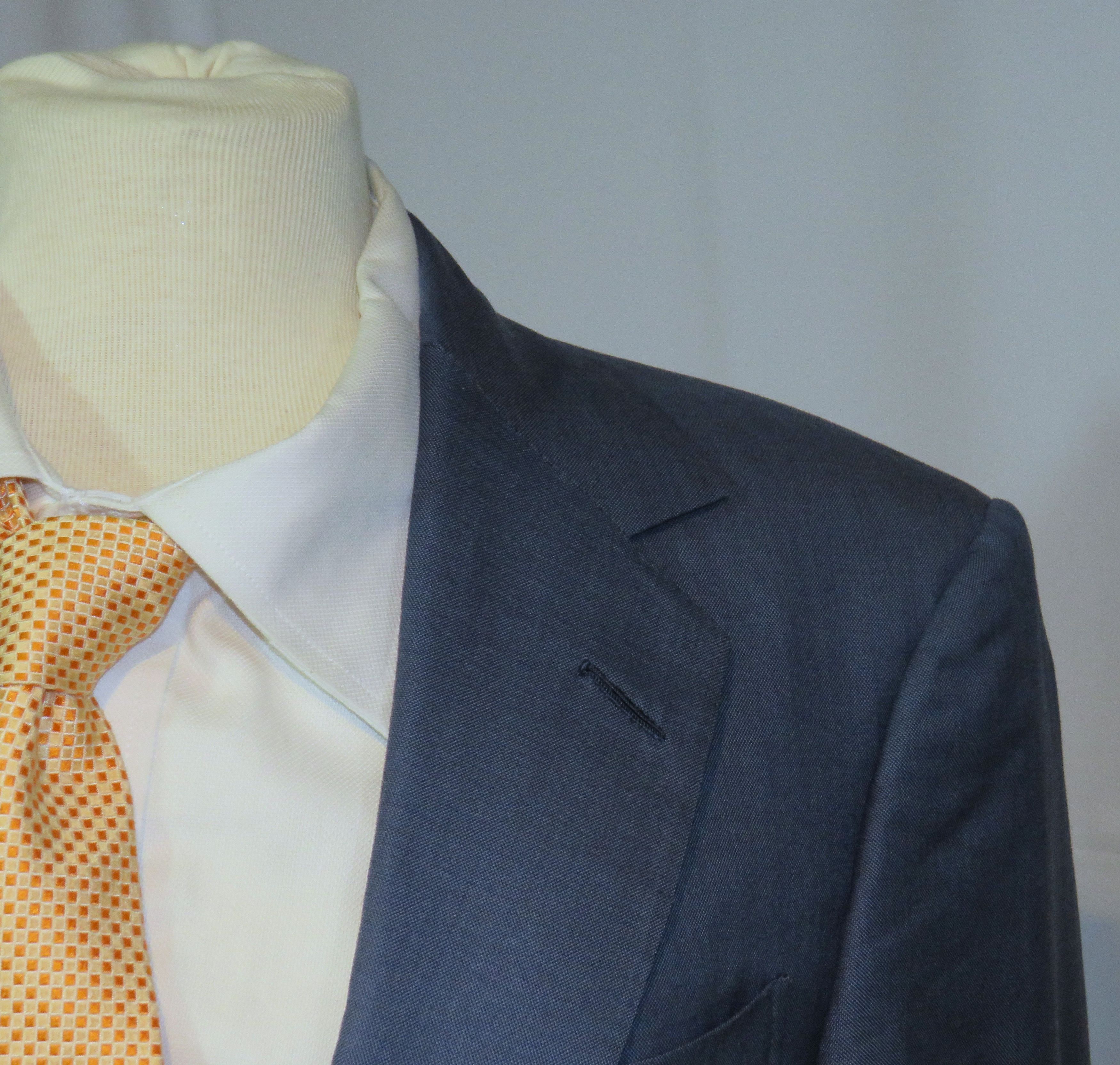 Huntsman Bespoke 2022 Solid Blue One Button Suit 34S Size 34S - 6 Thumbnail
