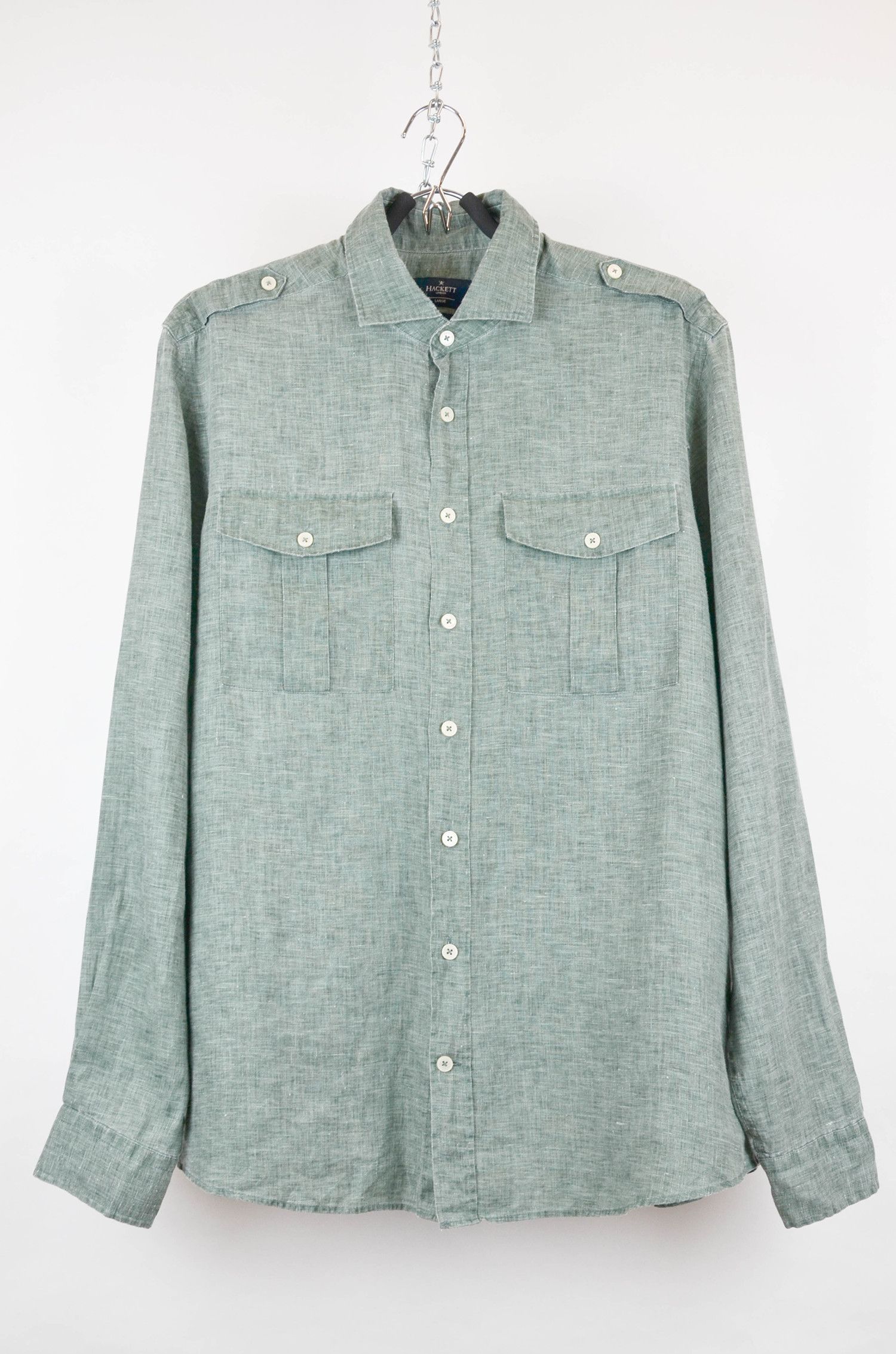 Hackett HACKETT LONDON Slim Green Linen Shirt - L Size US L / EU 52-54 / 3 - 1 Thumbnail