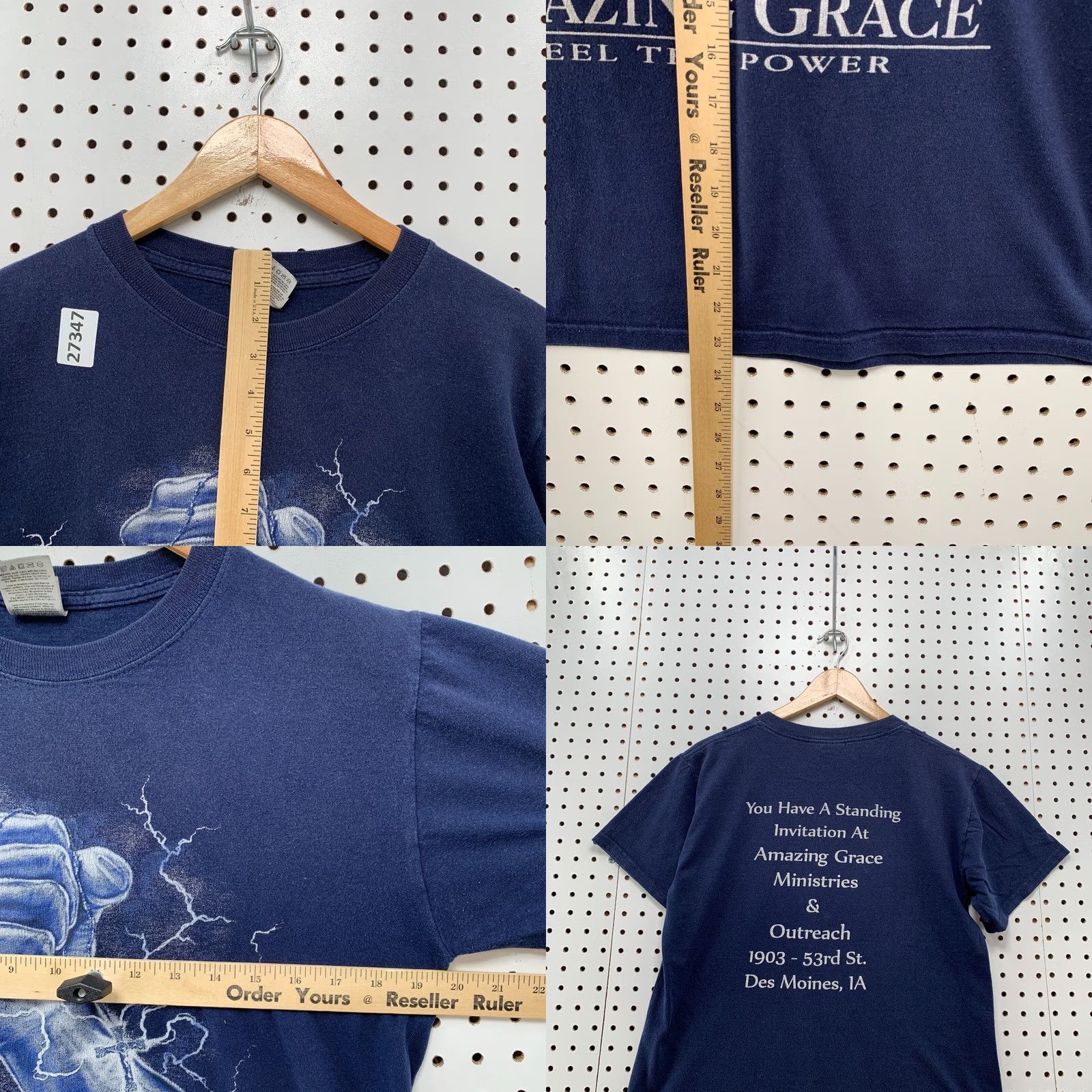 Fruit Of The Loom VINTAGE Amazing Grace Fell The Power Shirt bLue Lighting Fist Mens Small Shirt Size US S / EU 44-46 / 1 - 9 Thumbnail