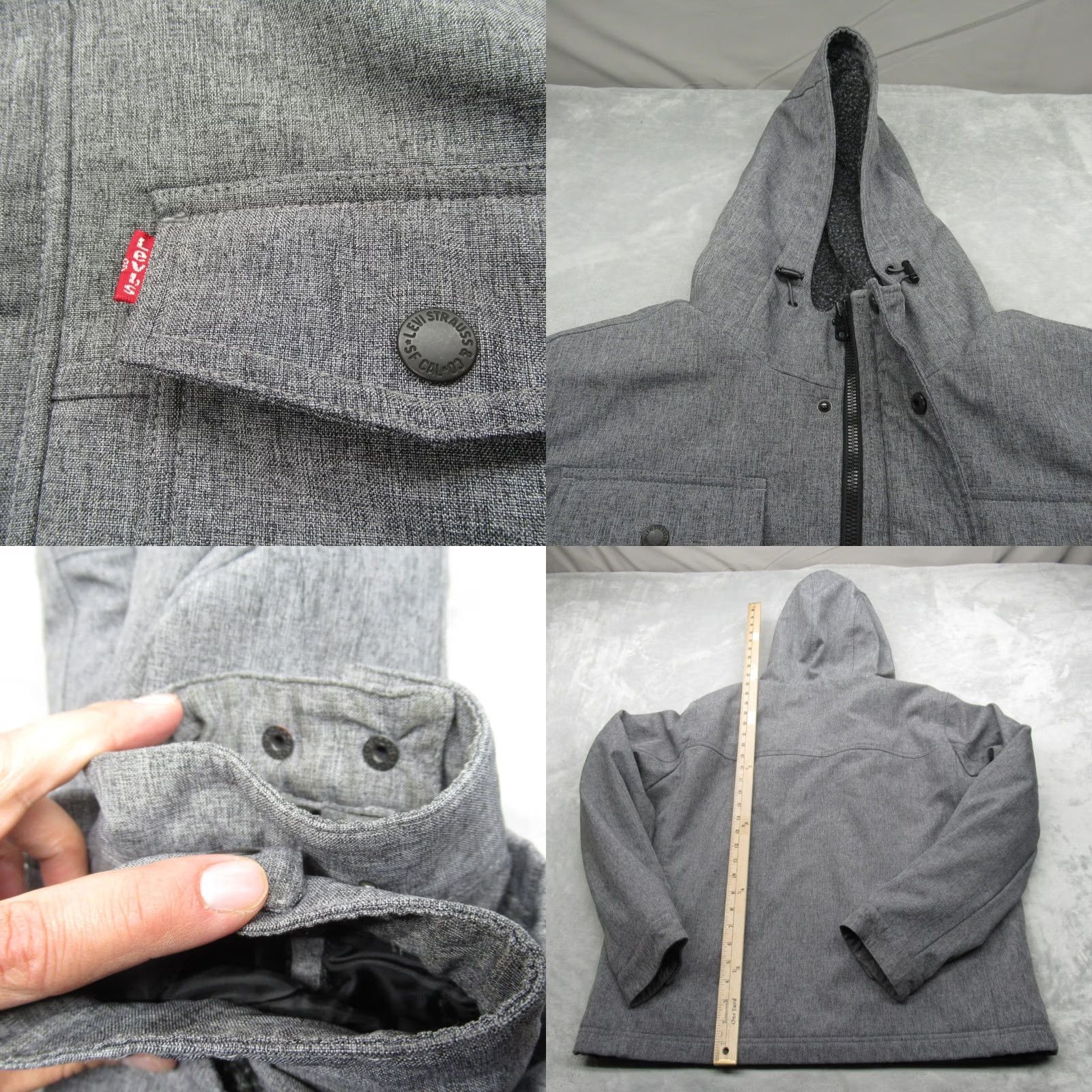 Levi's Levis Jacket Men Large Gray Sherpa Lined Water Resistant Hooded Full Zip Trucker Size US L / EU 52-54 / 3 - 8 Thumbnail