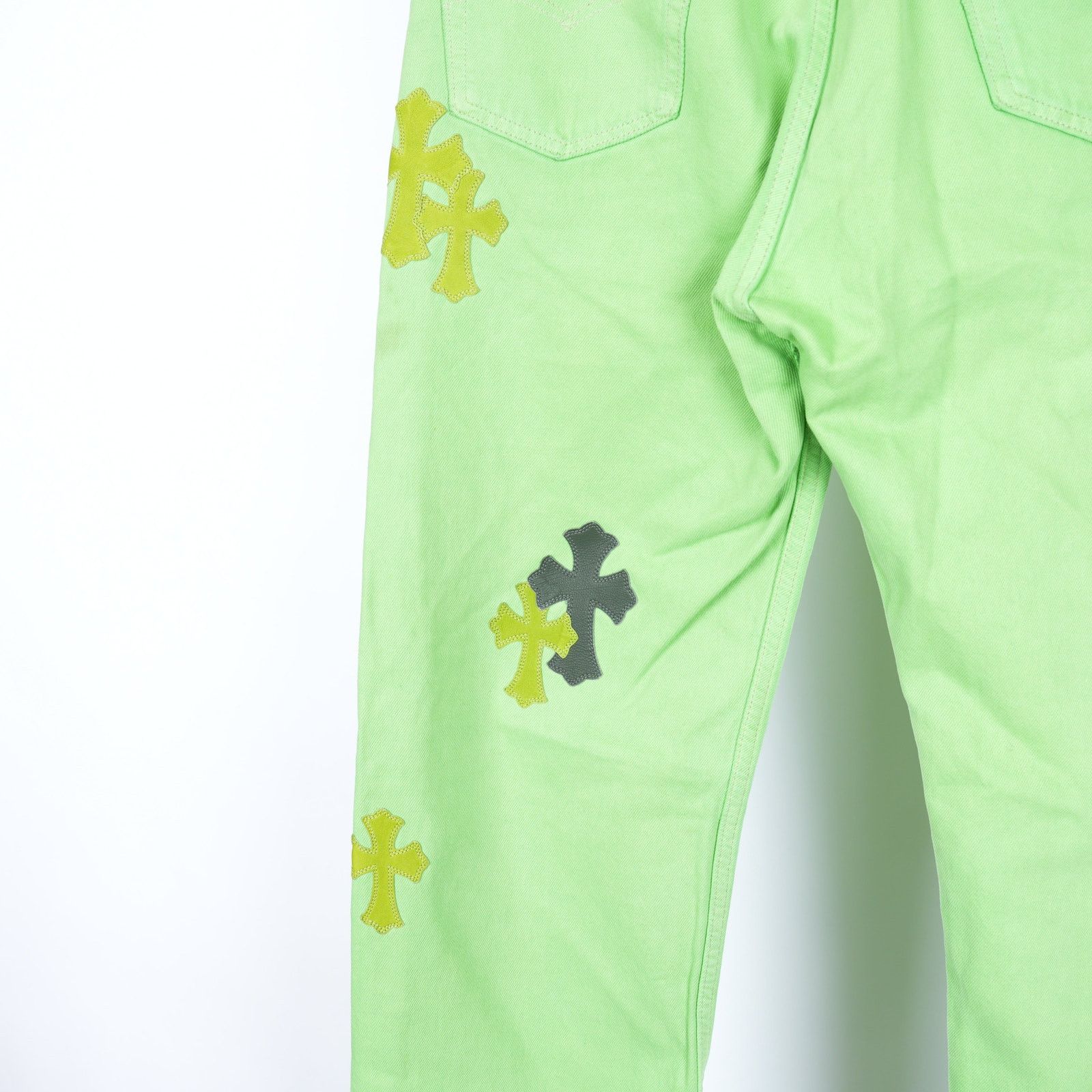 Chrome Hearts CHROME HEARTS SLIME NEON GREEN SEX RECORDS CROSS PATCH JEANS Size US 33 - 8 Thumbnail