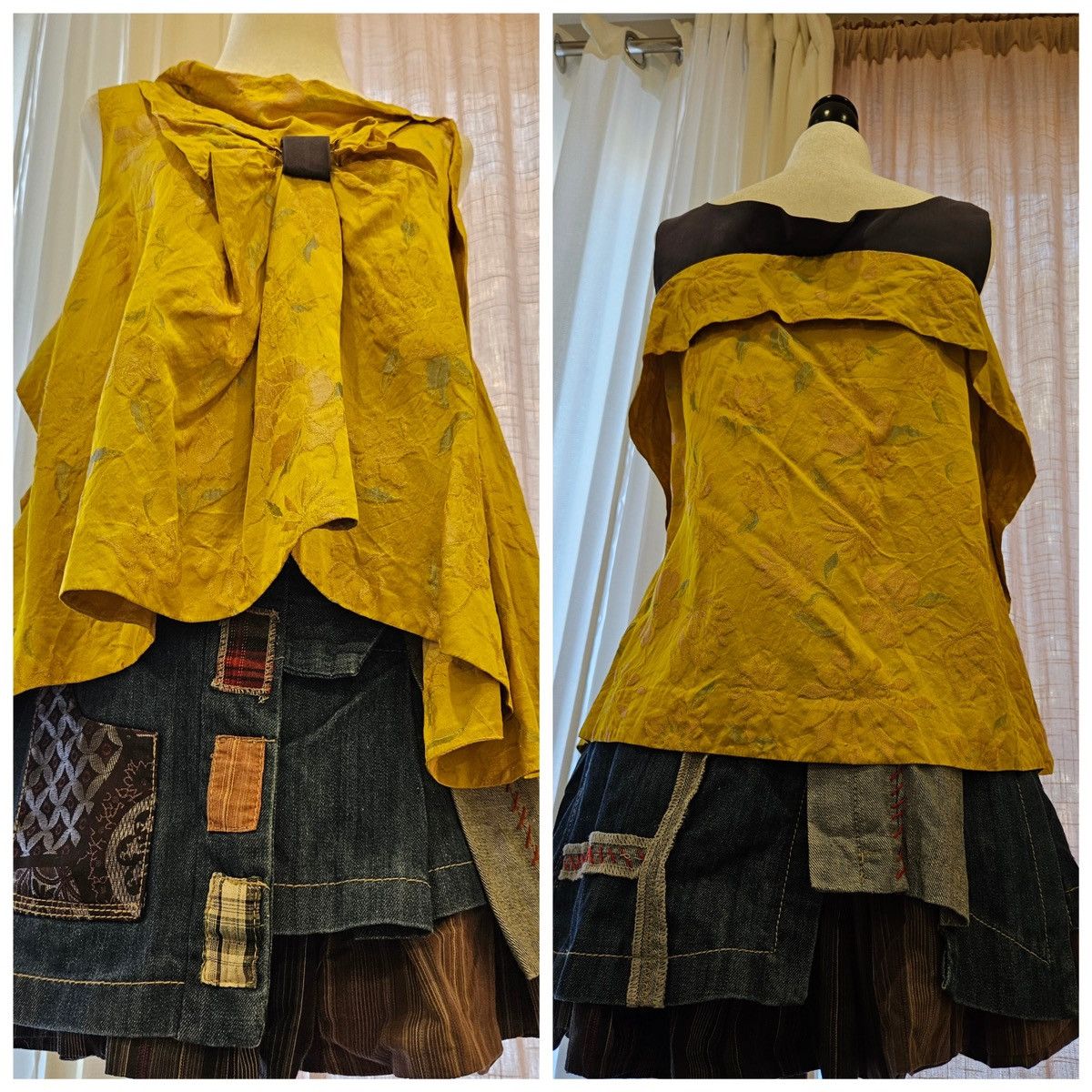Designer × Vintage Vintage Multi-Material Layered Patchwork Denim Mini Skirt Size 28" / US 6 / IT 42 - 12 Thumbnail