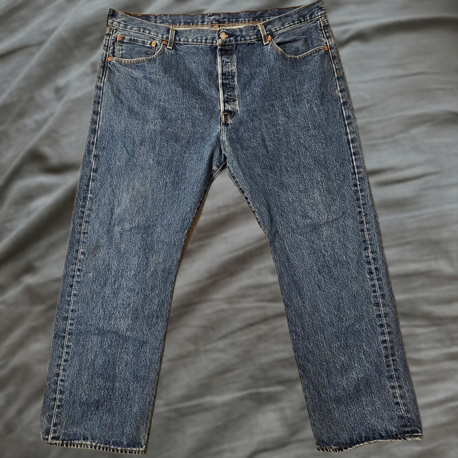 Levi's Levis 501 Original Fit Mens Blue Denim Straight Leg Button Fly Jeans 44x32 Size US 44 / EU 60 - 1 Thumbnail