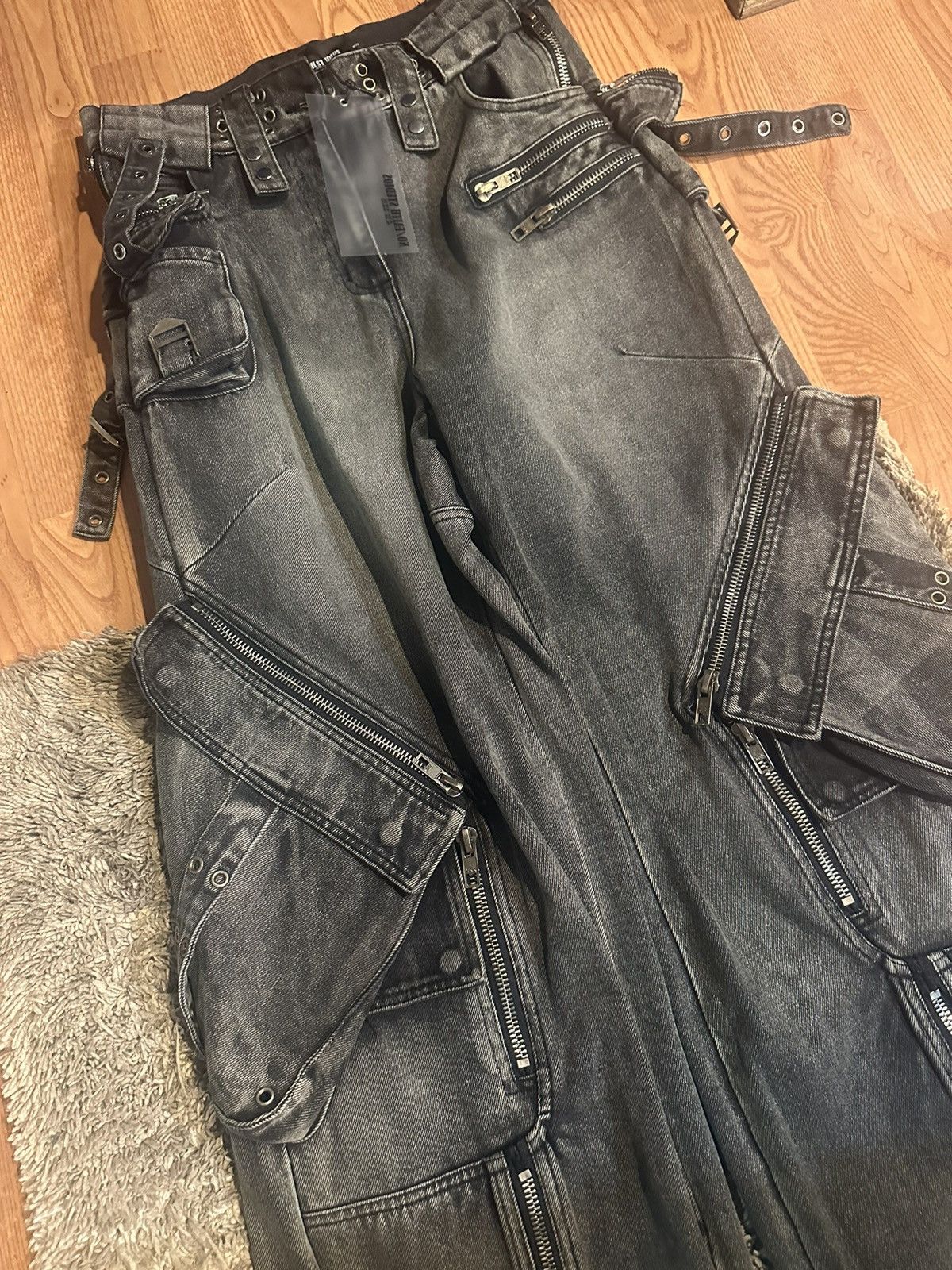 NO/FAITH STUDIOS FLARE CARGO DENIM 浅黒い PANTS