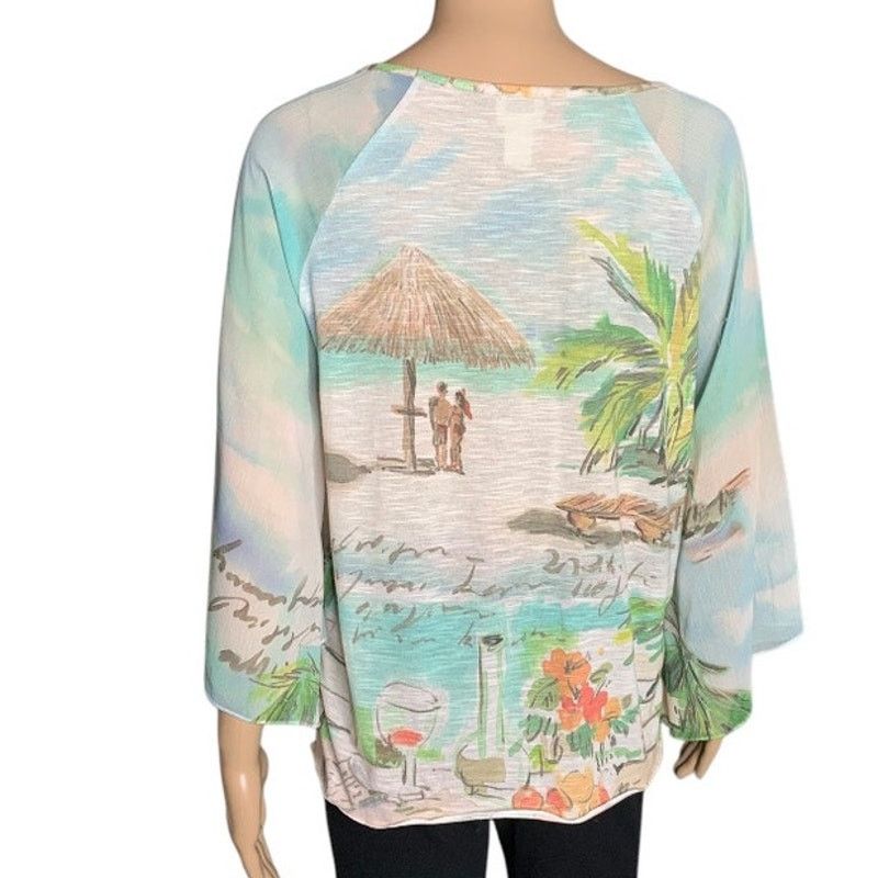 Chicos Chico's Women's US Medium Top Seaside Sangria Kimono Sleeve Size M / US 6-8 / IT 42-44 - 6 Thumbnail