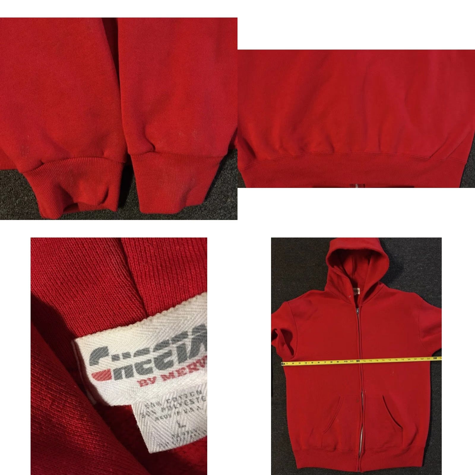 IDEA VINTAGE Trucker Hoodie L USA Red Zip Up 80s 90s Grunge Skate Surf Punk Biker Track & Field Made in USA Mens Sweatshirt Full Zip Size US L / EU 52-54 / 3 - 8 Thumbnail