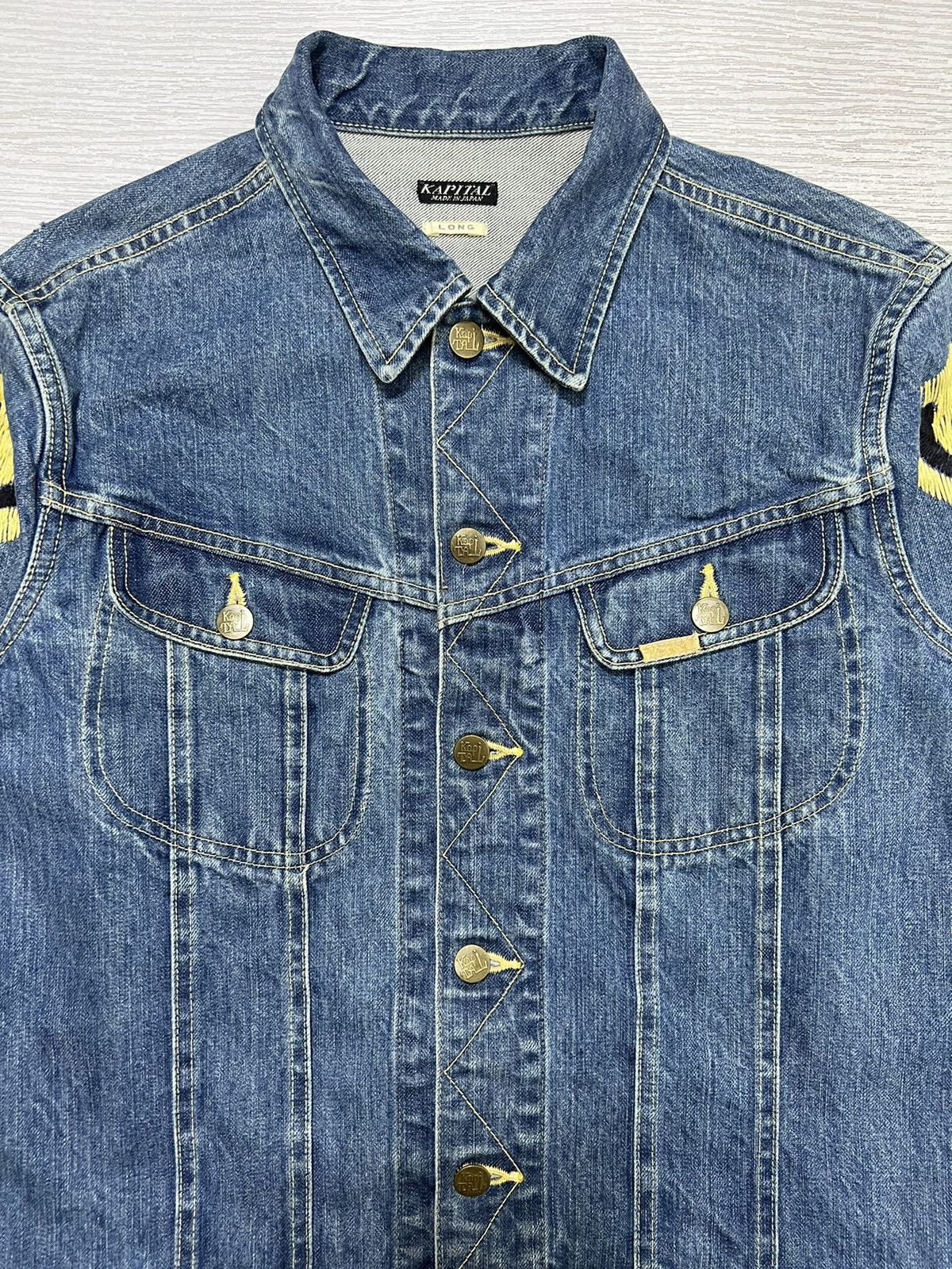 Kapital Kapital 14oz Westerner Long Washed Smiley Denim Jacket Size US XXS / EU 40 - 11 Thumbnail