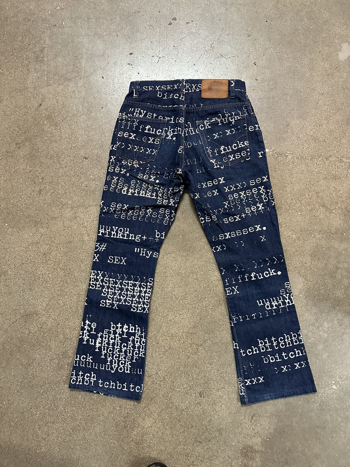 Vintage Hysteric Glamour SS99 “Typewriter” Sex Bitch Flare Denim | Grailed