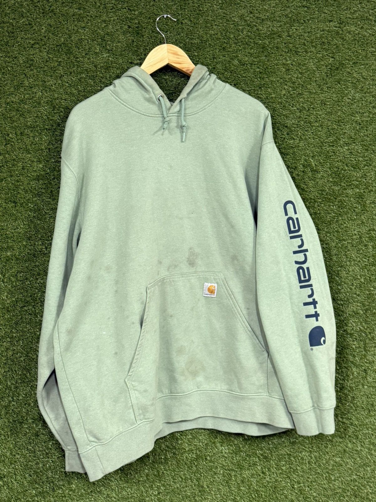 Carhartt Carhartt Distressed Tea Mint Green Logo Patch Hoodie 2XL XXL Size US XXL / EU 58 / 5 - 1 Thumbnail