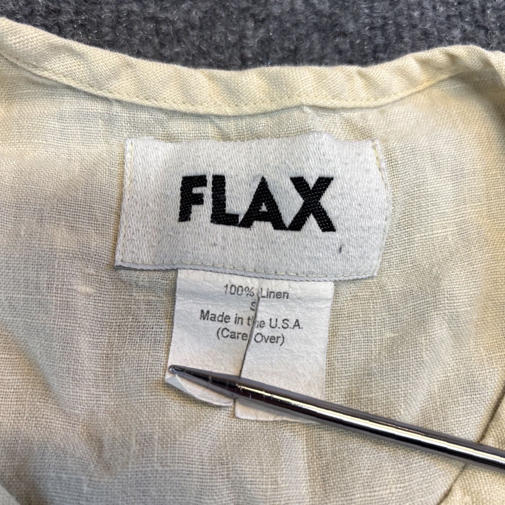 FLAX FLAX Linen Button Up Tunic Top S Lace Tan Natural Long Sleeve Lagenlook Oversize Size S / US 4 / IT 40 - 4 Thumbnail
