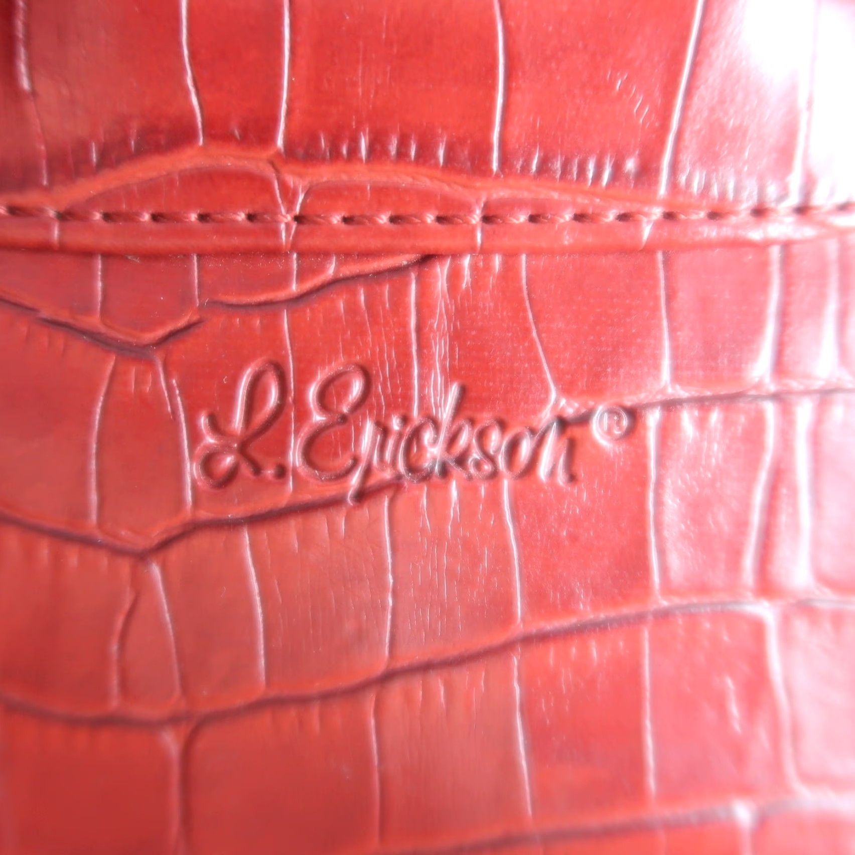 Vintage L. Erickson Red Faux Patent Croc Leather Backpack Purse Woman Small Zip Croc Embossed BackPack Casual Womens Red 9x11x4 Size ONE SIZE - 4 Thumbnail