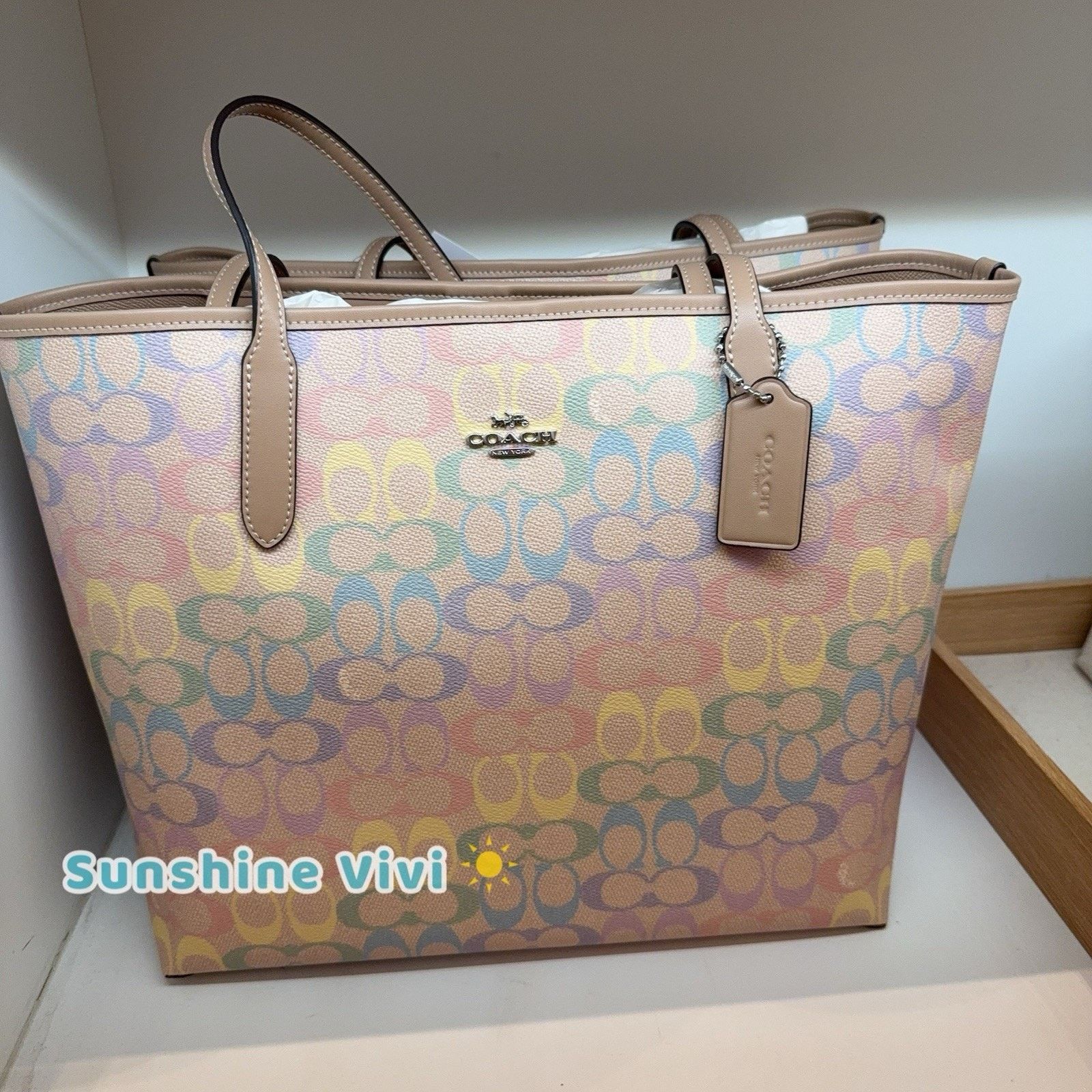 Coach NWT Coach City Tote Bag In Rainbow Canvas CDA93 Sand Multi Size ONE SIZE - 1 Thumbnail