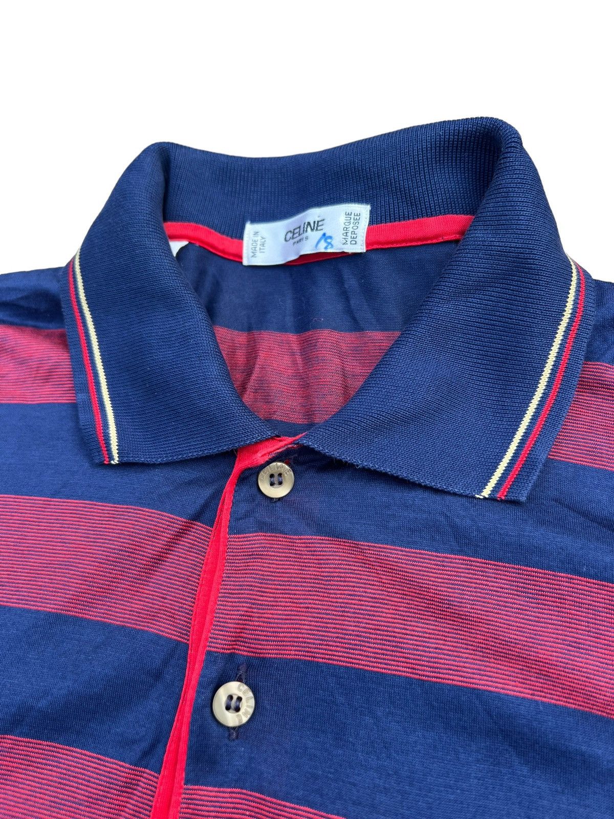 Celine Vintage Celine Paris Made in Italy Border Striped Polo Shirt Size US S / EU 44-46 / 1 - 4 Thumbnail