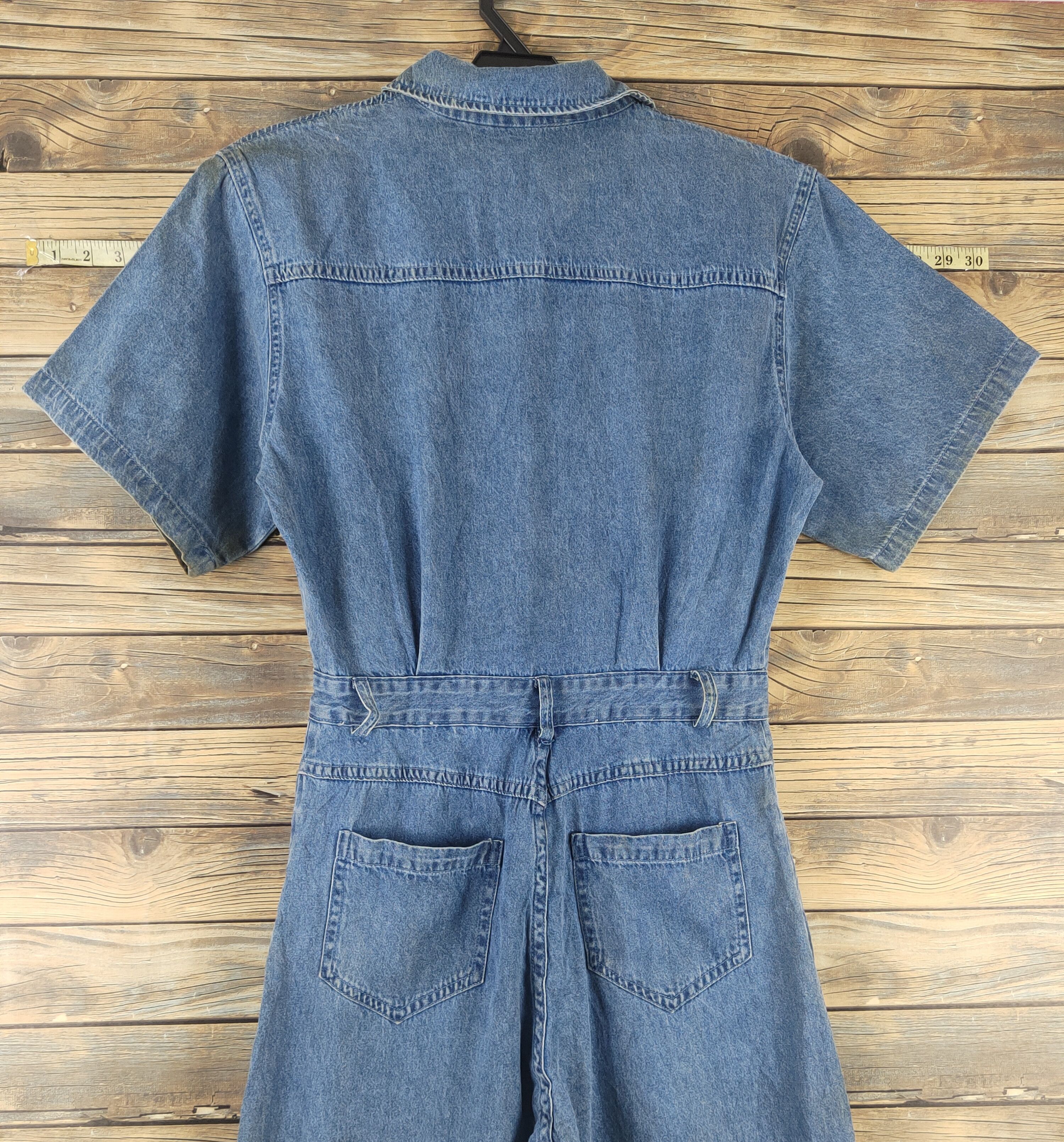 Vintage L.H Studio Blue Denim Short Sleeve Coveralls Size 29" - 15 Thumbnail