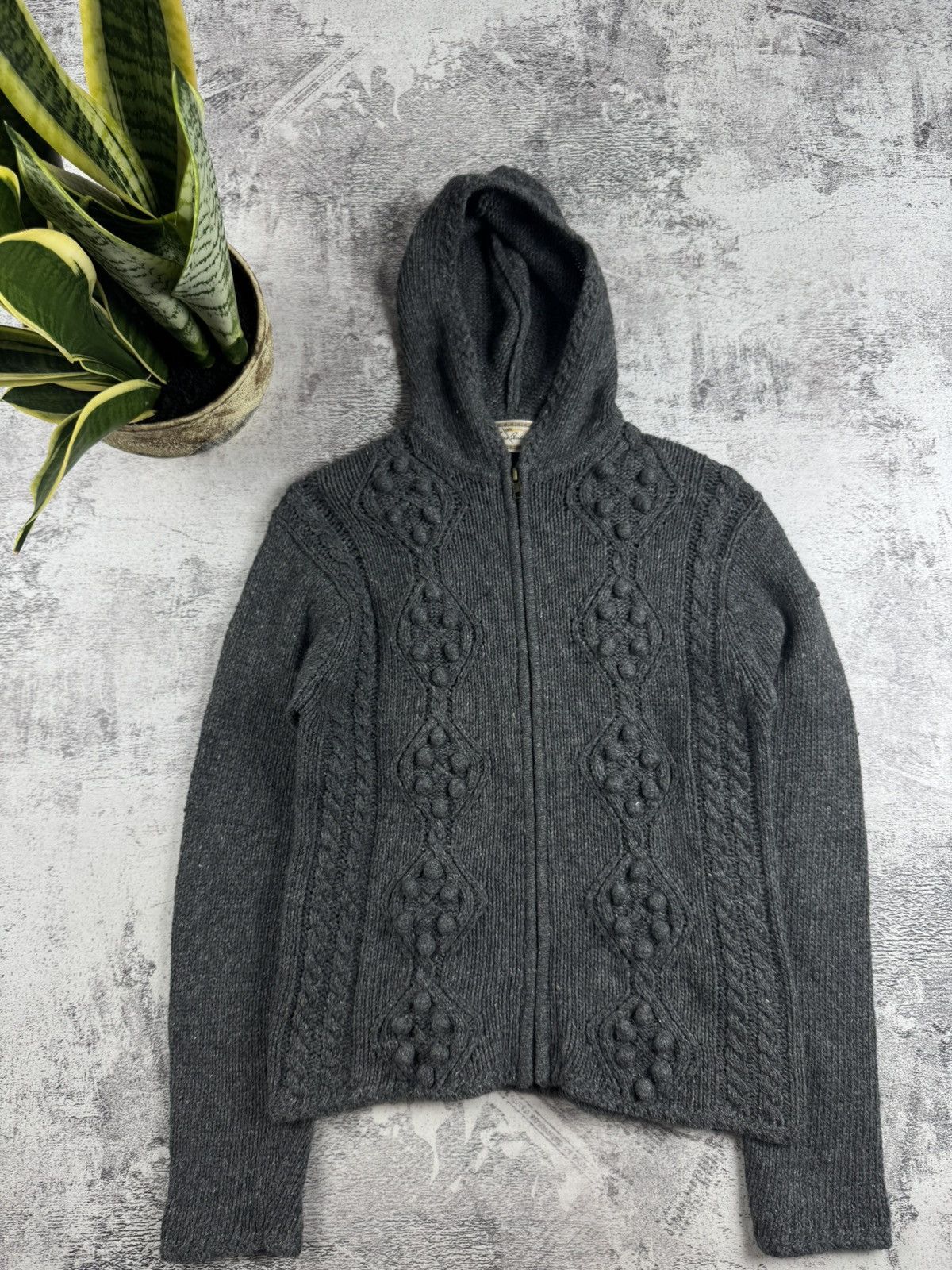 Burberry Thomas Burberry Women’s Gray Cable Knit Linen Wool Small Sweater Hoodie Cardigan Size S / US 4 / IT 40 - 4 Thumbnail