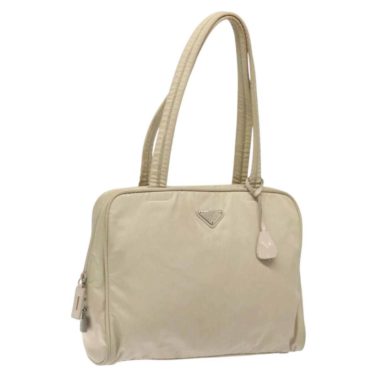 Prada Shoulder Bag Nylon Beige Auth Bs25438, Women's