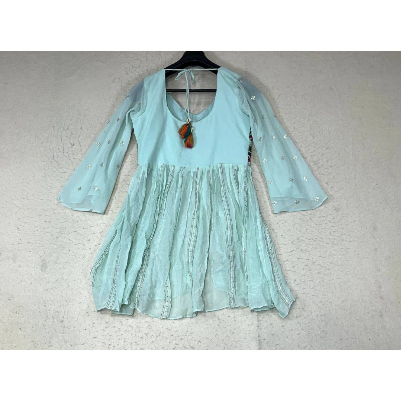 Vintage Shivali Dress Shivali Blue Ruffle Tiered Peasant Mini Dress Long Sleeve XL Square Neck Mini Womens Size XL / US 12-14 / IT 48-50 - 2 Thumbnail