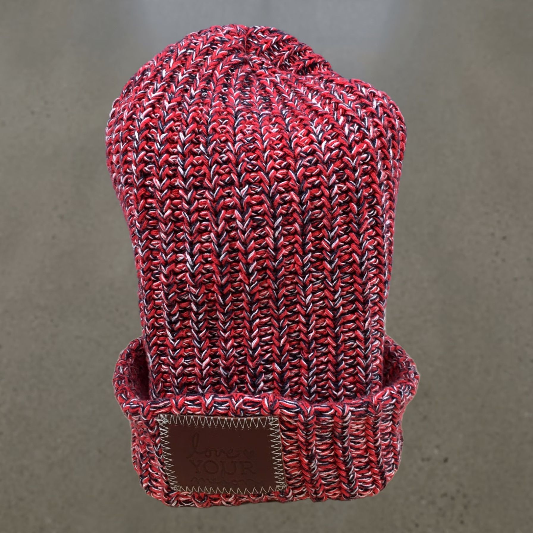 Vintage Love Your Melon Beanie Hat Adult Red White Black Marled Knit Cuffed Winter Cap Mens Size ONE SIZE - 1 Thumbnail