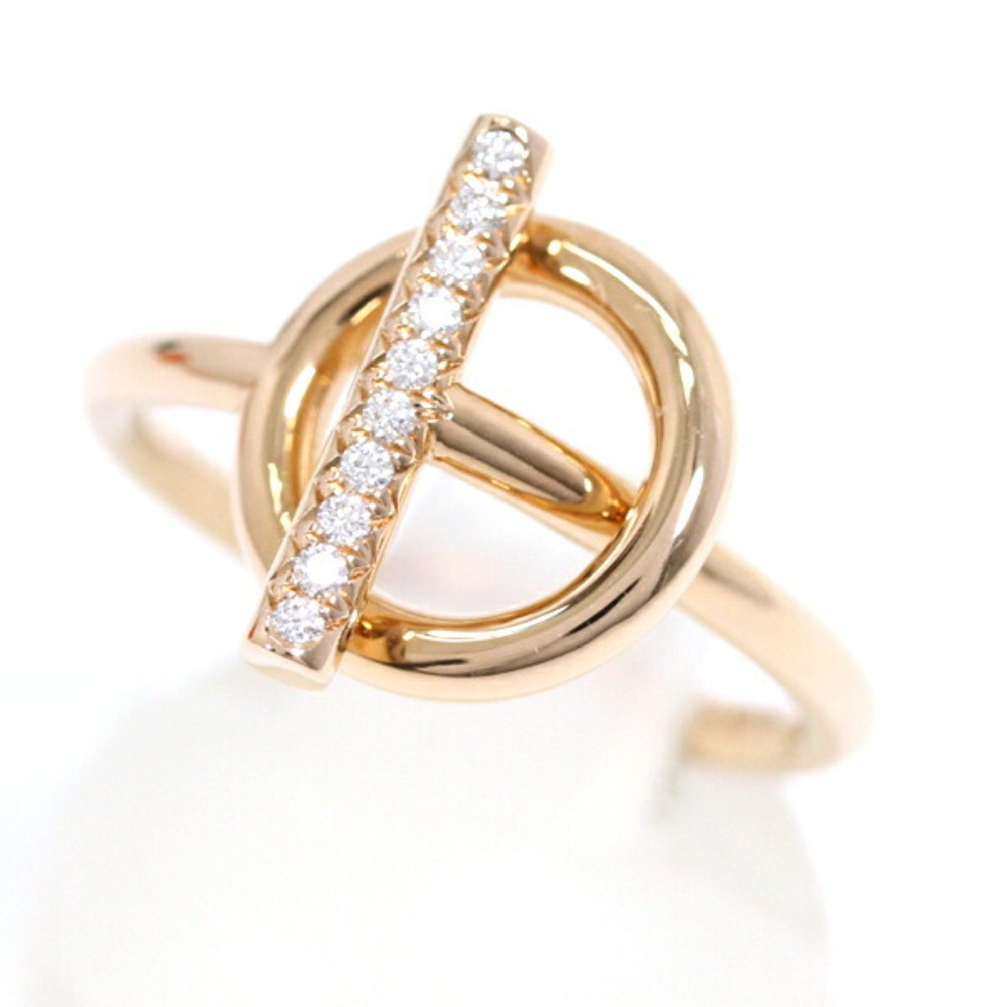 image of Hermes Echape Pm Ring Diamond K18 Pg Rg Pink Gold 750 Rose Hermes 52 No. 12 Women's Toggle Clasp Fa