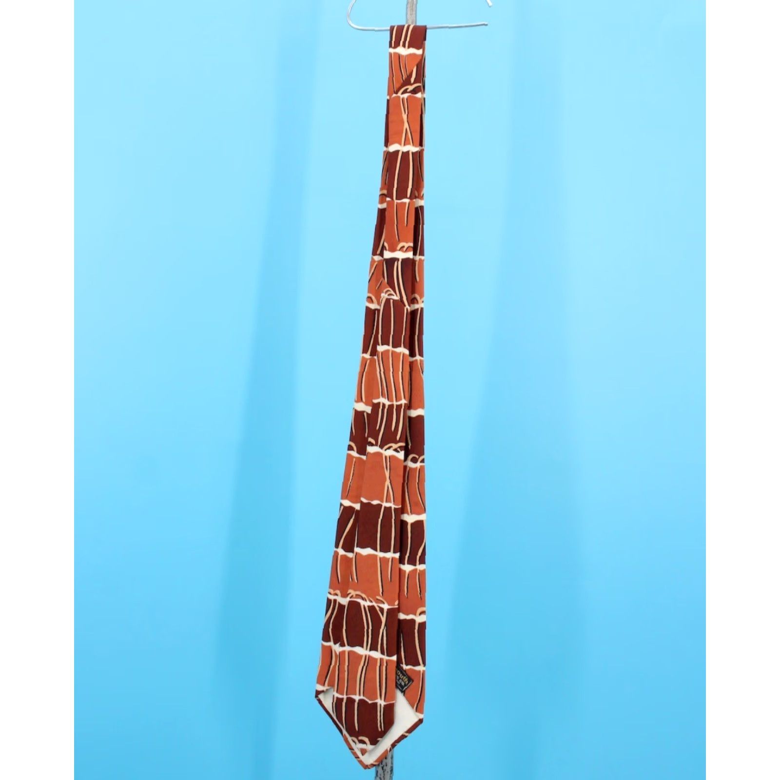 Vintage VTG Men's 1940s Orange & Brown Striped Necktie 40s Signet Tie Shirt Neck Tie Vintage 1940s Mens Signet Tie Size ONE SIZE - 4 Thumbnail
