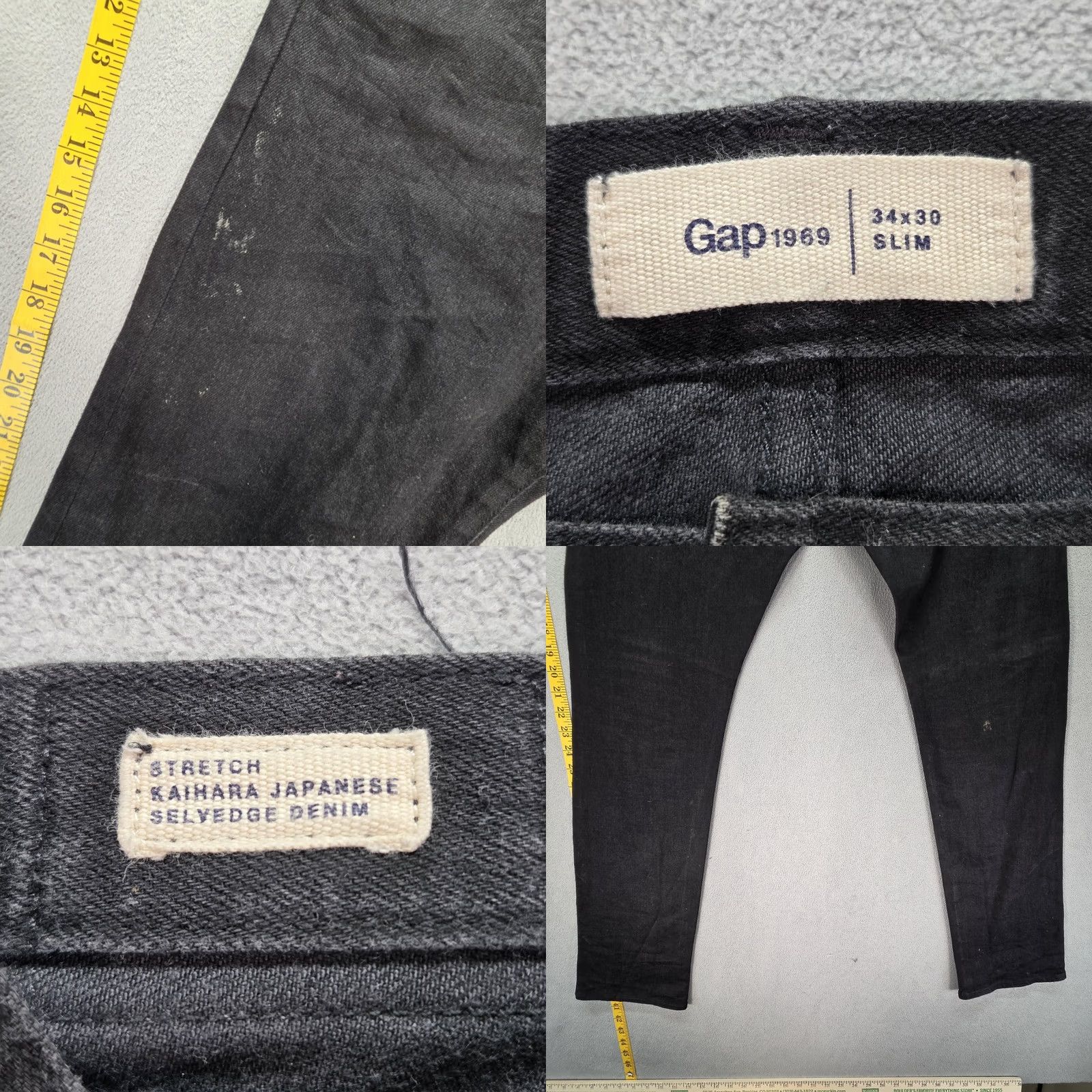 Gap Gap Jeans Mens Selvedge 34x30 Black Slim Straight Kaihara Denim Size US 34 / EU 50 - 9 Thumbnail