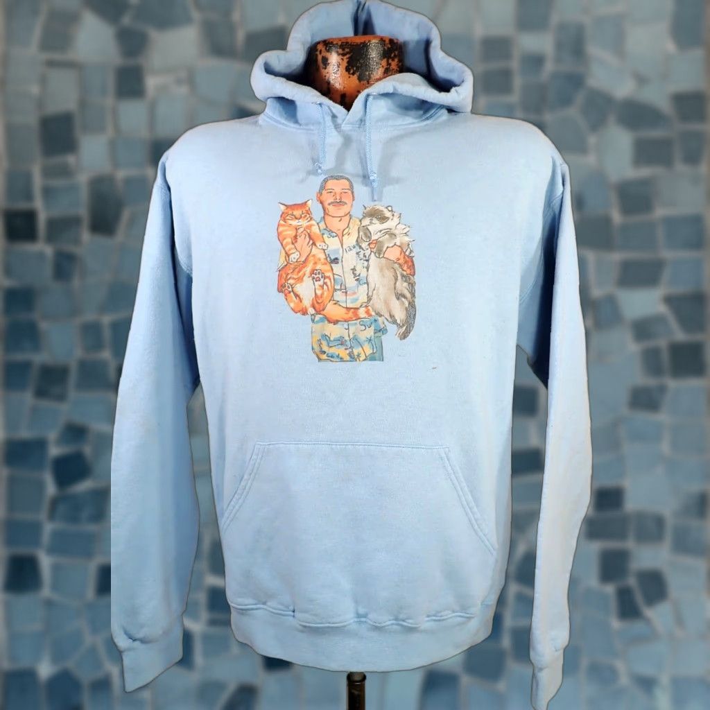 Jerzees VINTAGE Jerzees Hoodie Mens Adult M Blue Freddie Mercury Cats Print Hoodie Size US M / EU 48-50 / 2 - 1 Thumbnail