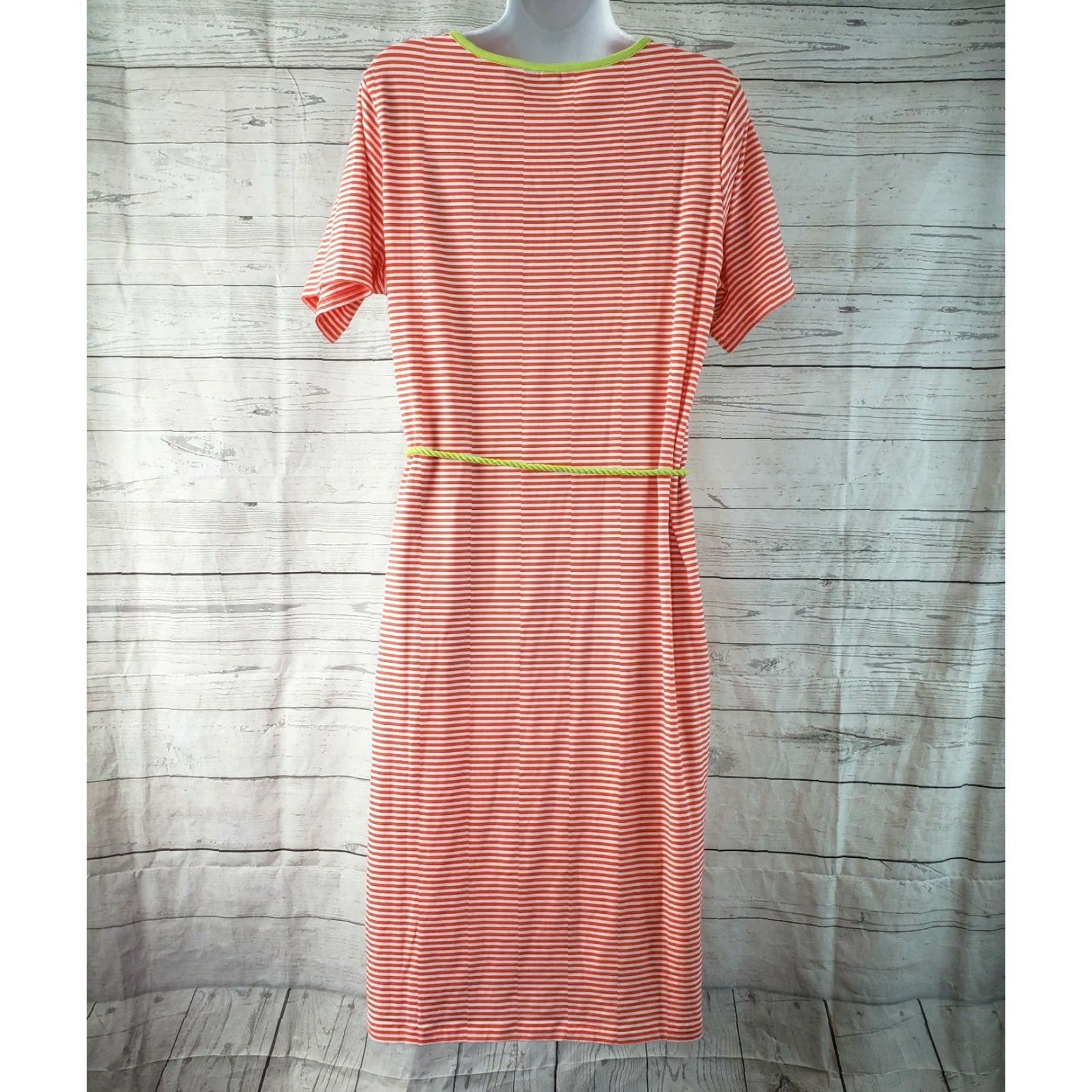 Lands' End VINTAGE Lands End Womens Dress Sz 14W Coral Pink Striped Short Sleeve Cotton Blend Size 36" / US 14 / IT 50 - 4 Thumbnail