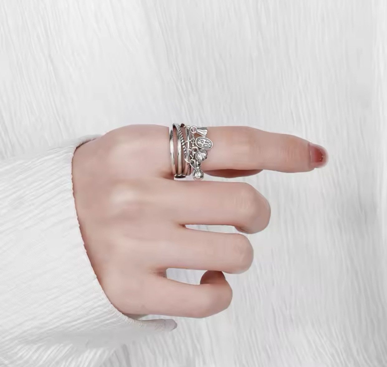 Jewelry Silver Color Retro Tassel Lotus Creative Ring Size ONE SIZE - 4 Thumbnail