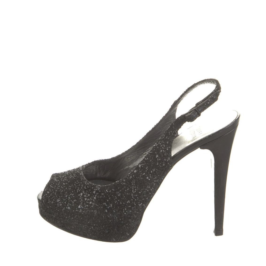Stuart Weitzman STUART WEITZMAN Black Glitter Platform Slingback Pumps Size: Size US 7 / IT 37 - 2 Thumbnail