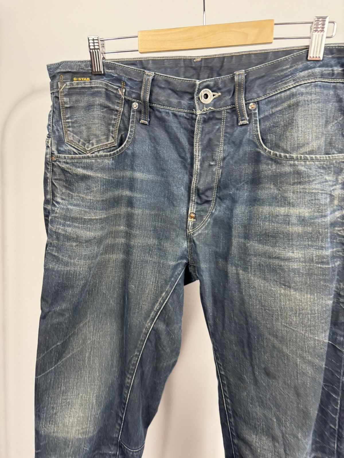 G-Star G-Star RAW 3301 Dark Wash Distressed Denim Jeans Regular Fit Size US 36 / EU 52 - 12 Thumbnail