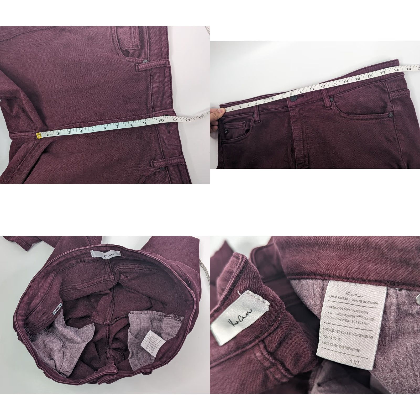 Vintage KanCan Jeans Women's 1XL Burgundy Red Gia High Rise Skinny KC7294BU Denim 5-Pocket Stretch Regular Plus Size 40" / US 18 - 8 Thumbnail