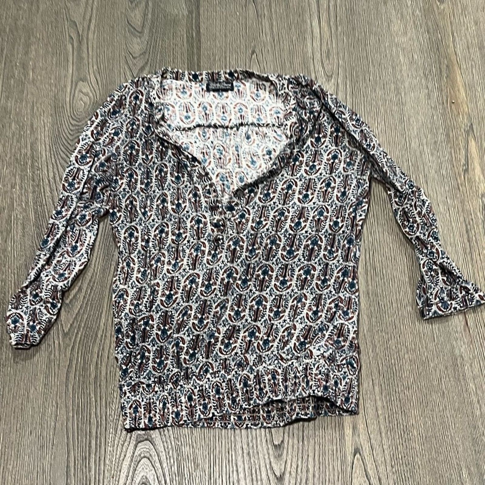 Lucky Brand Lucky Brand Boho Floral Leaf Print 3/4 Length CottonBlouse S Size S / US 4 / IT 40 - 1 Thumbnail