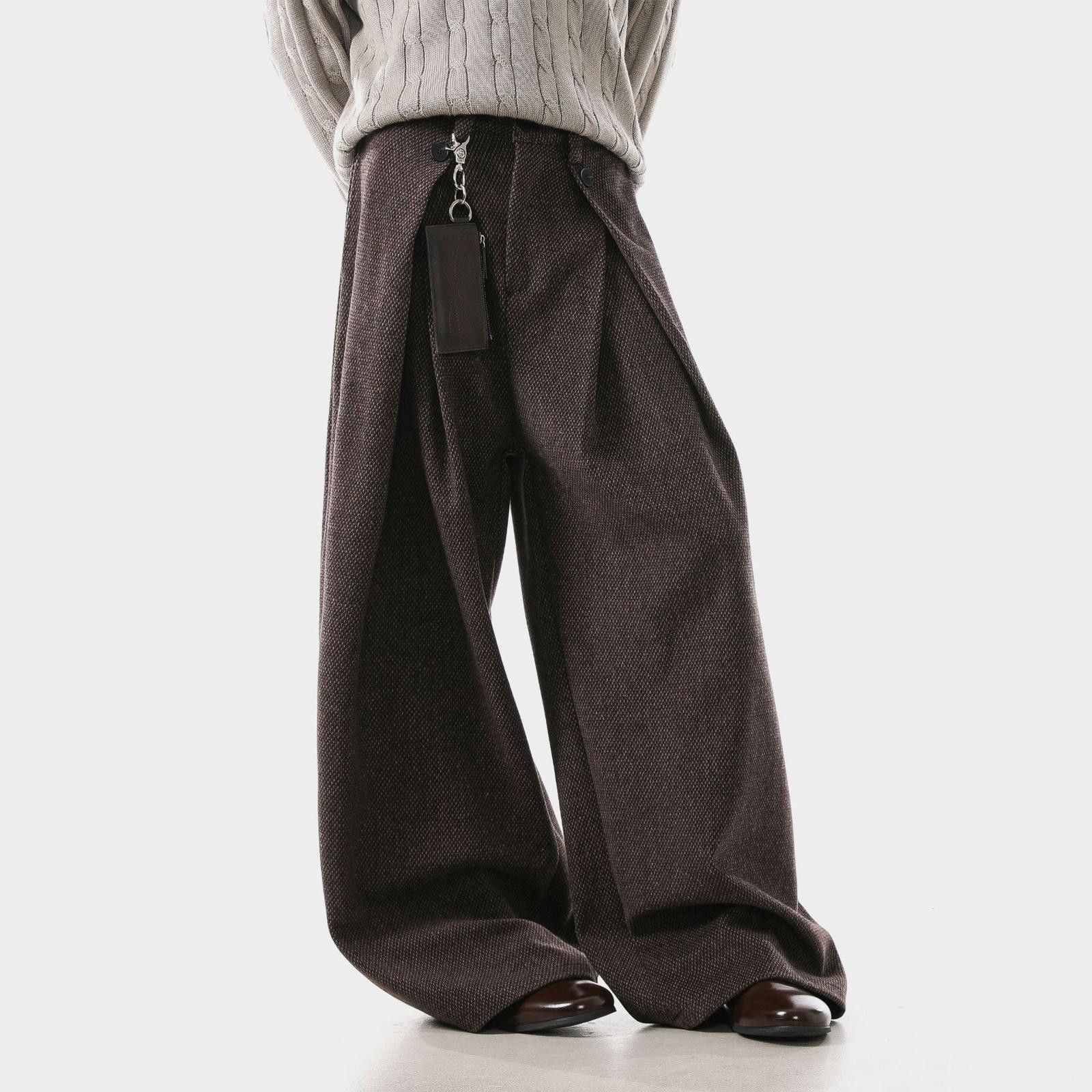 Vintage Brown Wide Leg Wool Pants, Loose Fit Casual Trousers Size US 32 / EU 48 - 4 Thumbnail