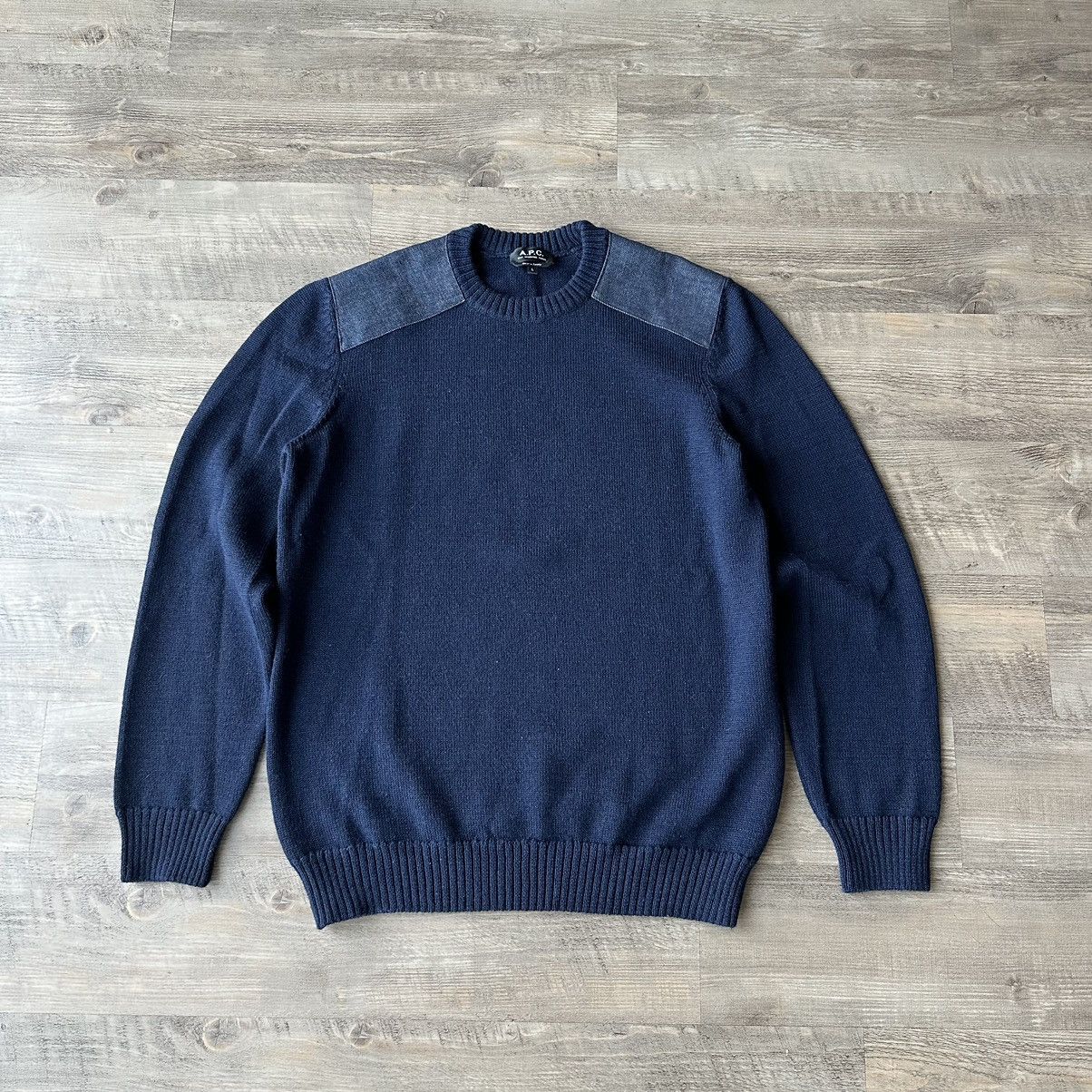 A.P.C. A.P.C. Karlheinz Shoulder Patchwork Wool Crew Neck Sweater Size US L / EU 52-54 / 3 - 2 Thumbnail