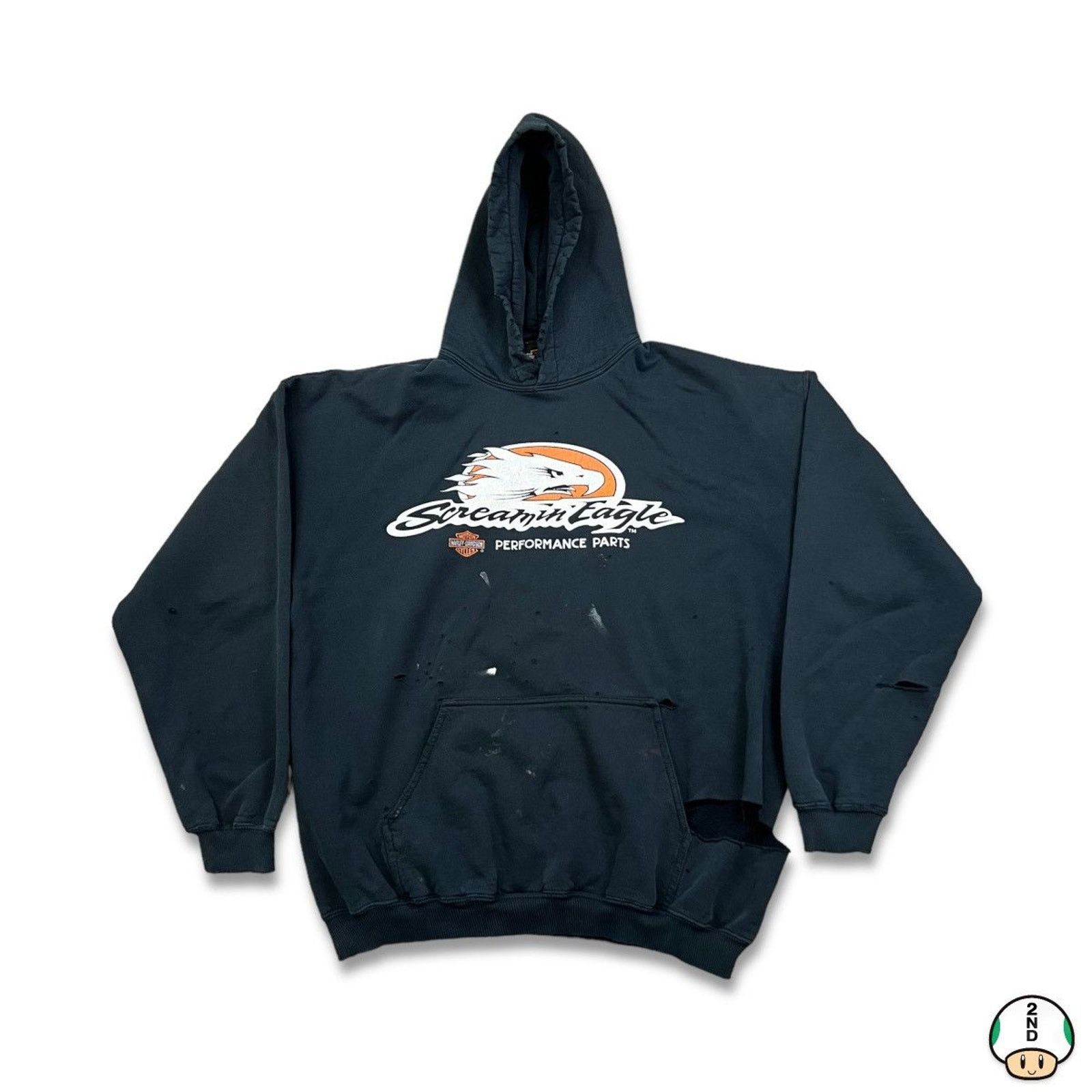 Harley Davidson × Vintage Vintage Harley Davidson Hoodie Eagle Distressed Thrashed Size US XL / EU 56 / 4 - 1 Thumbnail