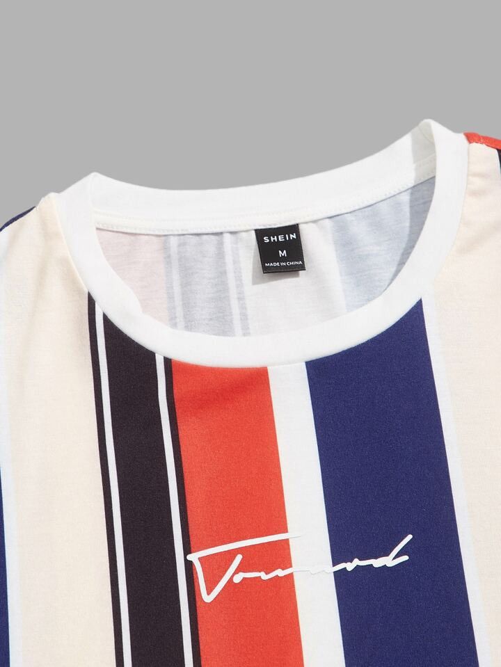 Shein Manfinity Sporsity Block Striped Letter Graphic Tees Size US M / EU 48-50 / 2 - 9 Thumbnail