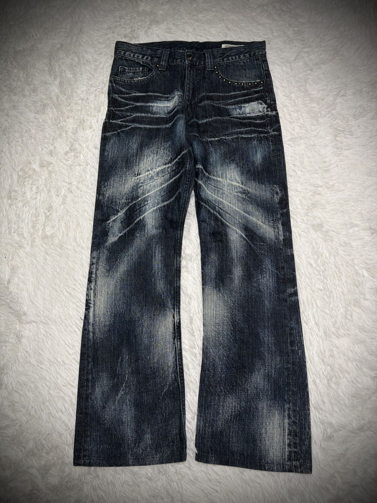 Japanese Brand Rare Semantic Design acidwash studded skull bootcut jeans Size US 30 / EU 46 - 3 Thumbnail
