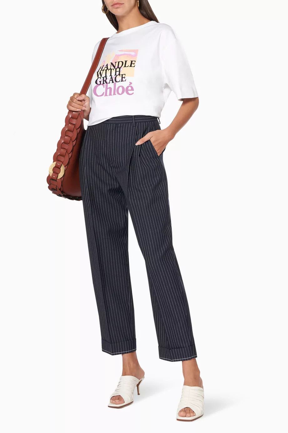 Chloe o1y0825 Pinstriped Casual Pant in Midnight Blue Size 26" / US 2 / IT 38 - 2 Thumbnail