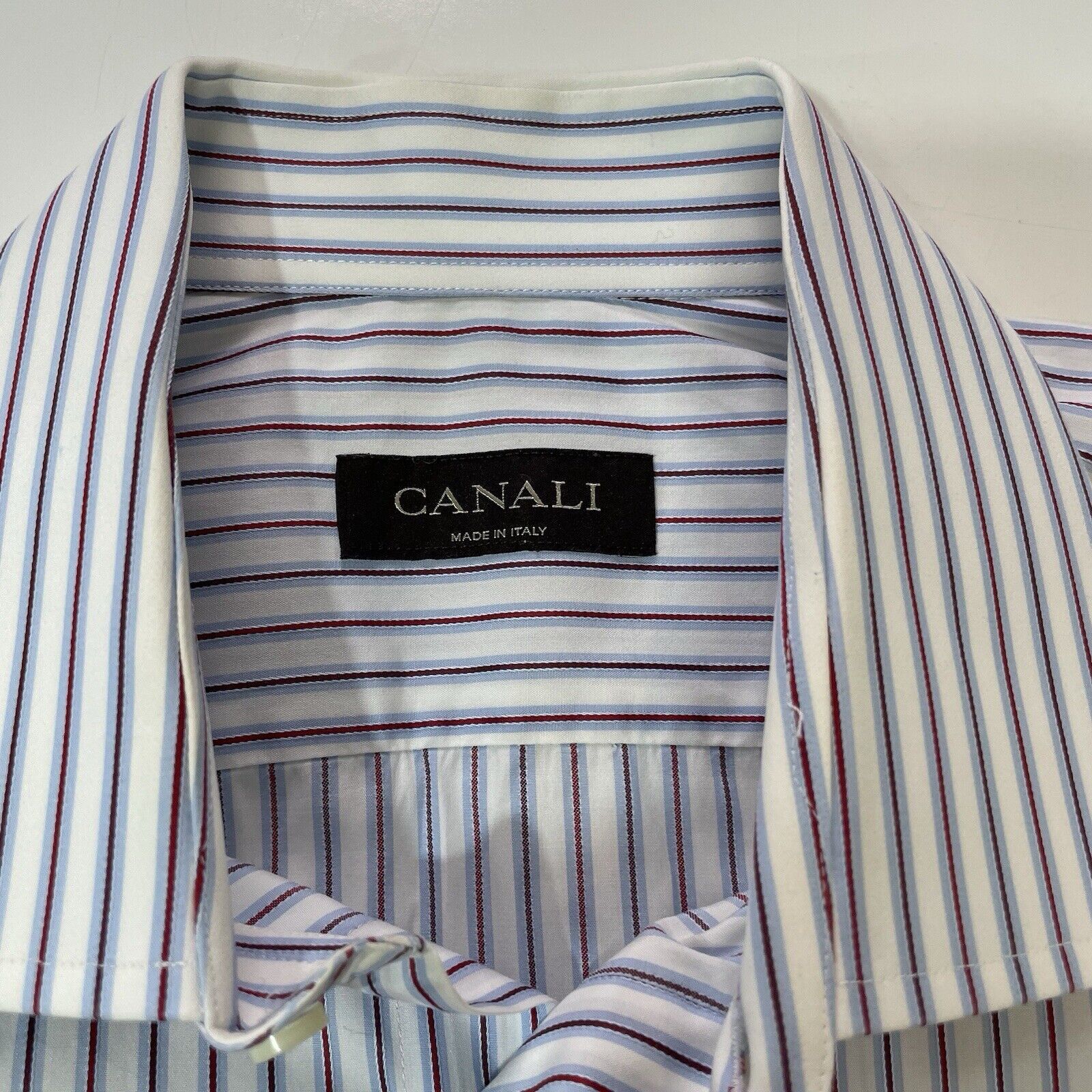 Canali Canali Dress Shirt Men’s 16-41 White Purple/Blue Stripe Size US L / EU 52-54 / 3 - 3 Thumbnail