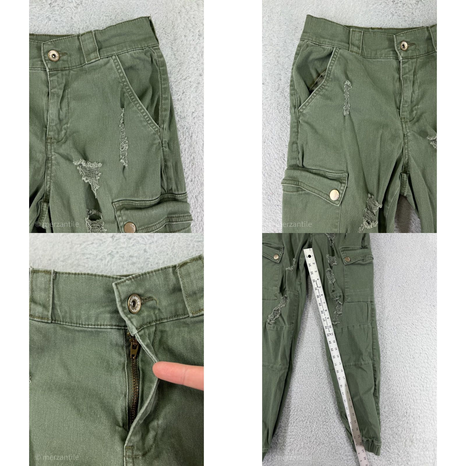 Vintage Dollhouse Womens Pants Cargo 5 Green Army Cotton Blend Distressed Size 27" / US 4 / IT 40 - 8 Thumbnail