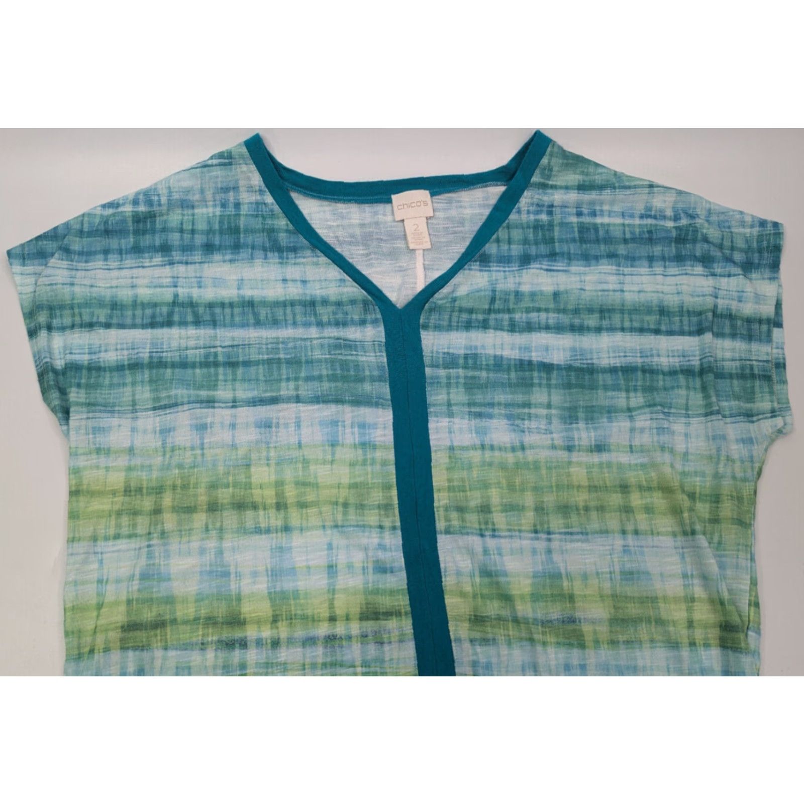 Vintage Chicos Shirt L Green Ombre Stripe V-Neck Ruched East West Top Womens Size L / US 10 / IT 46 - 5 Thumbnail