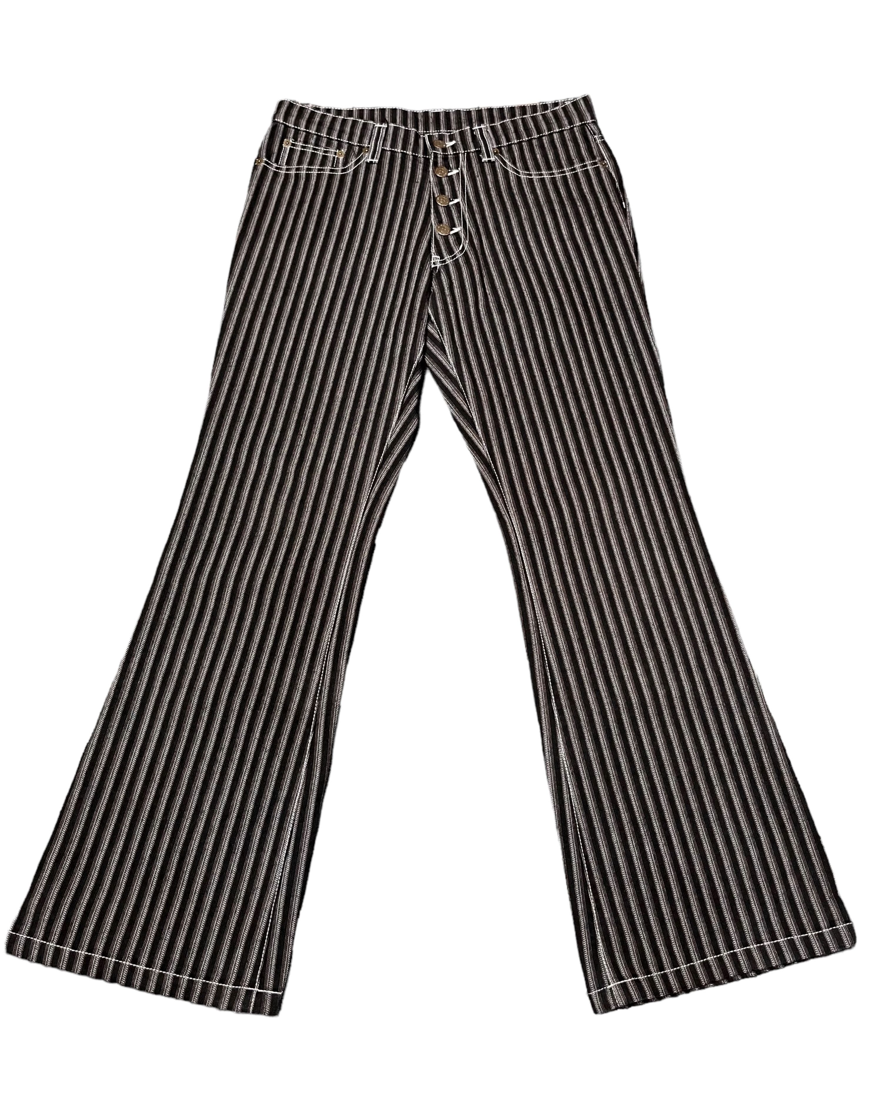 パンツ TORNADO MART flare stripe design pants Japanese Brand Tornado Mart Lace up Flared Trouser Size 31