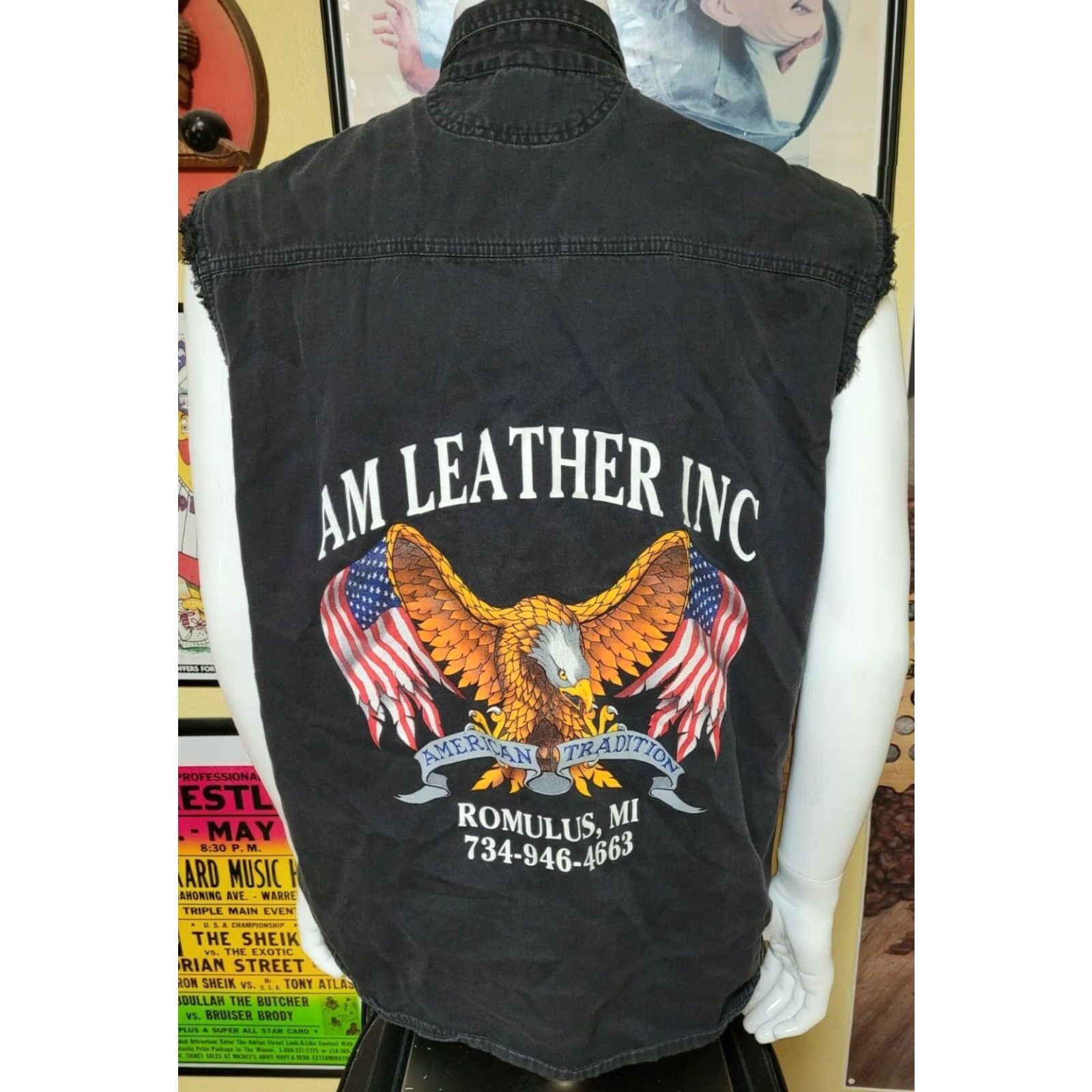 Vintage Lightning Clothing AM Leather Romulus MI Button-Down Sleeveless Shirt Black Large Mens Denim 100% Cotton Motorcycles Button-Up Shirt Size US L / EU 52-54 / 3 - 2 Thumbnail