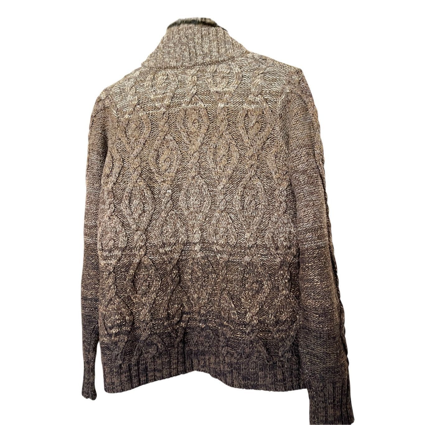 Eddie Bauer Eddie Bauer Sweater Brown Cable Knit Zip Cardigan Lambs Wool Blend M Size M / US 6-8 / IT 42-44 - 8 Thumbnail