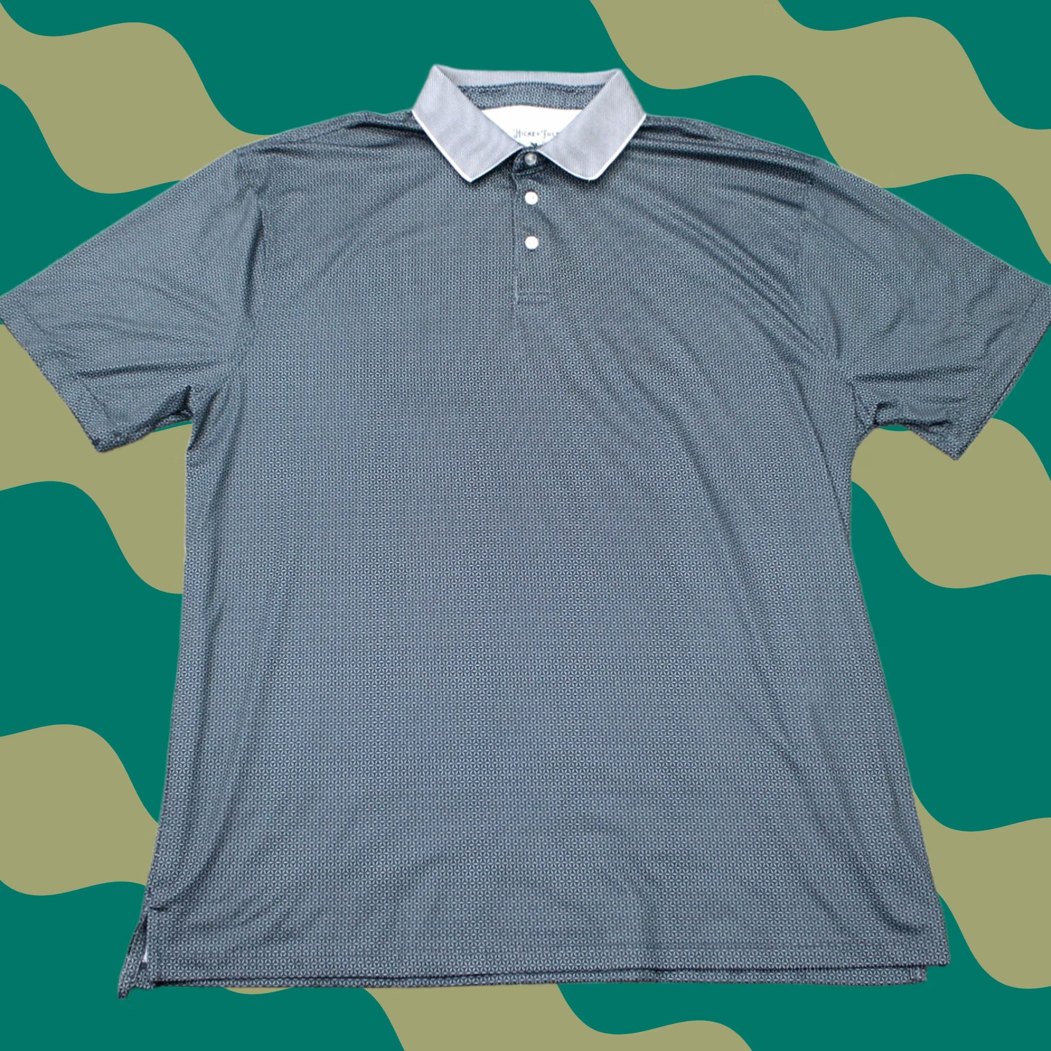 Vintage Hickey Freeman Polo Shirt Mens 2XL Gray Geometric Golf Poly Stretch S/S Polo Shirt Regular Fit Mens Casual Shirt Size US XXL / EU 58 / 5 - 1 Thumbnail