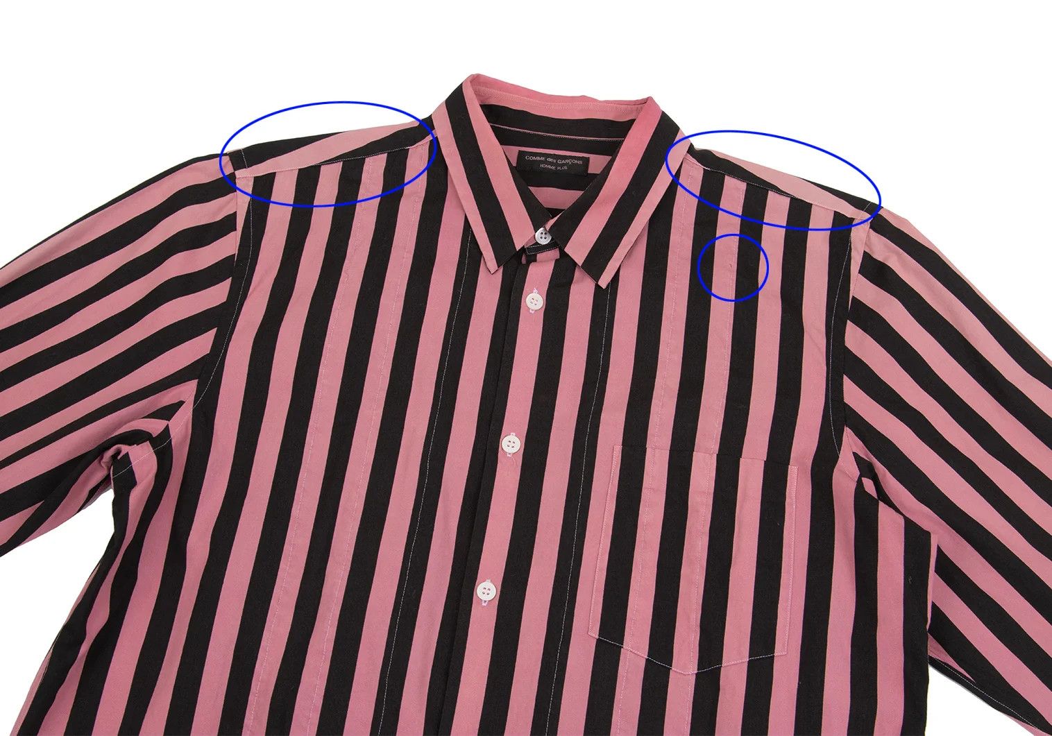 Comme des Garcons Homme Plus Bold Stripe Frill Detail Shirt in Pink and Black, Size M Size US M / EU 48-50 / 2 - 2 Thumbnail