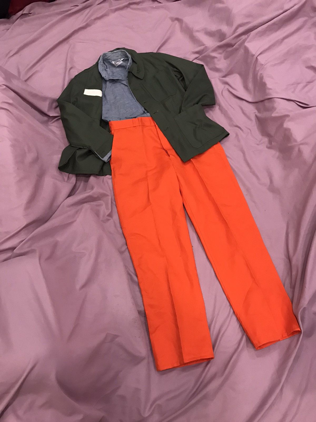 image of Deadstock 60S French Army Chore Coat Sage, Like New Stiff Work Jacket in Dark Sage (Size Medium)