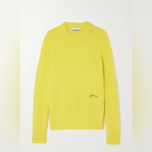 Image of Ganni Embroidered Brushed Alpaca-Blend Sweater in Yellow, Women's (Size Small)